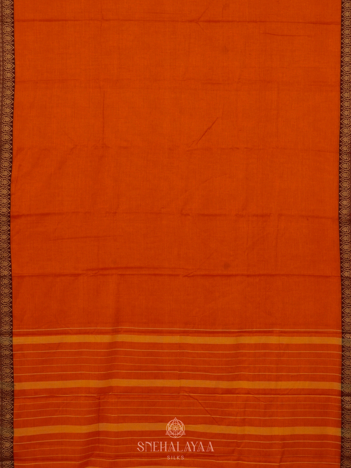 Orange Narayanpet Cotton Saree without Blouse