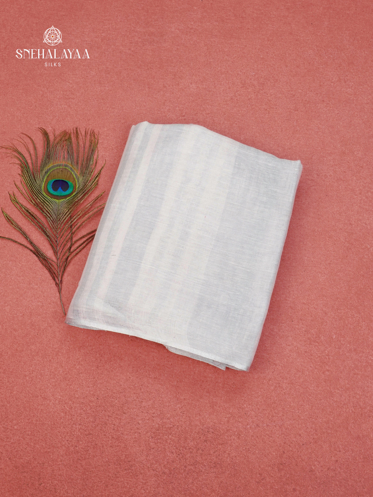 Off-White Saree with Subtle Pastel Stripes