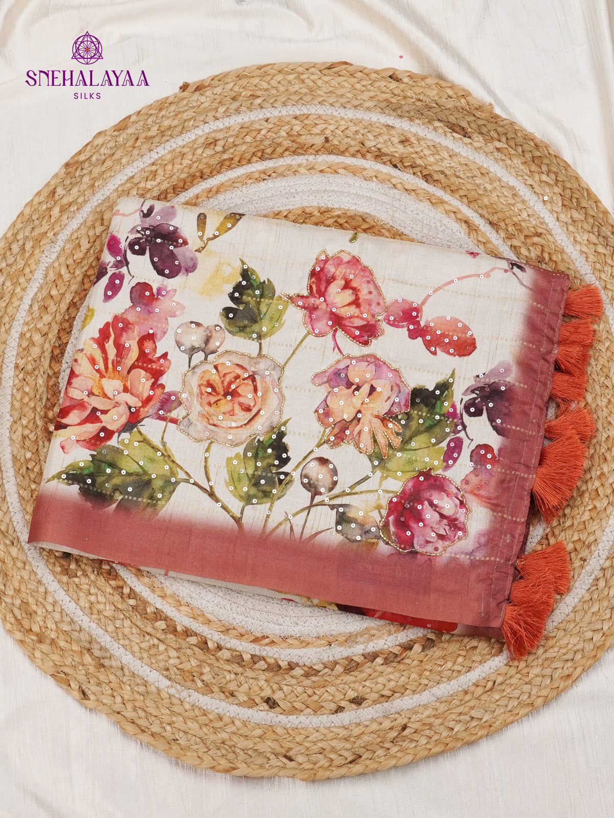 Off White Tussar Embroidery Saree