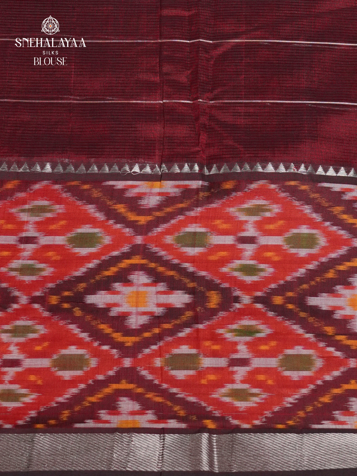 Maroon Mangalagiri Silk Cotton Saree with Ikat Border