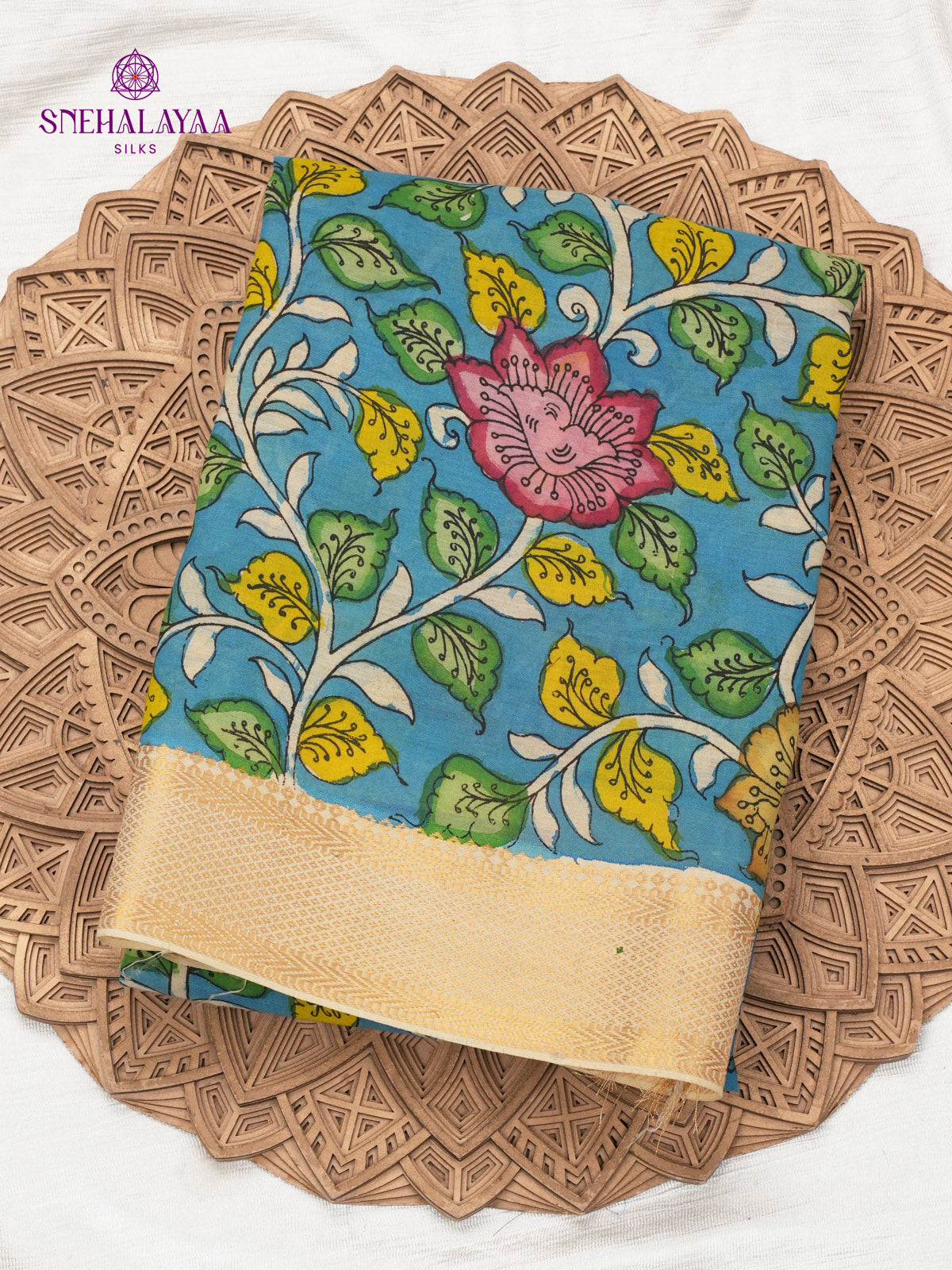 Blue KalamKari Hand Painted Saree