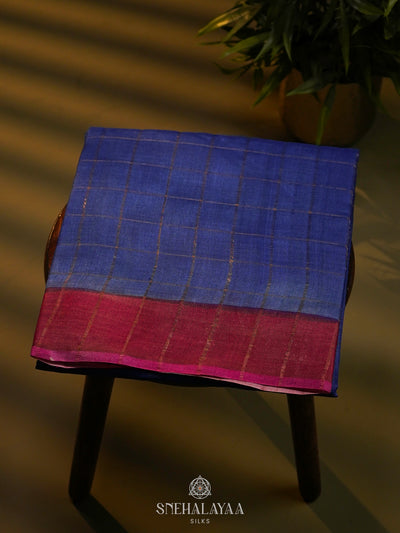 Navy Blue Tussar Saree