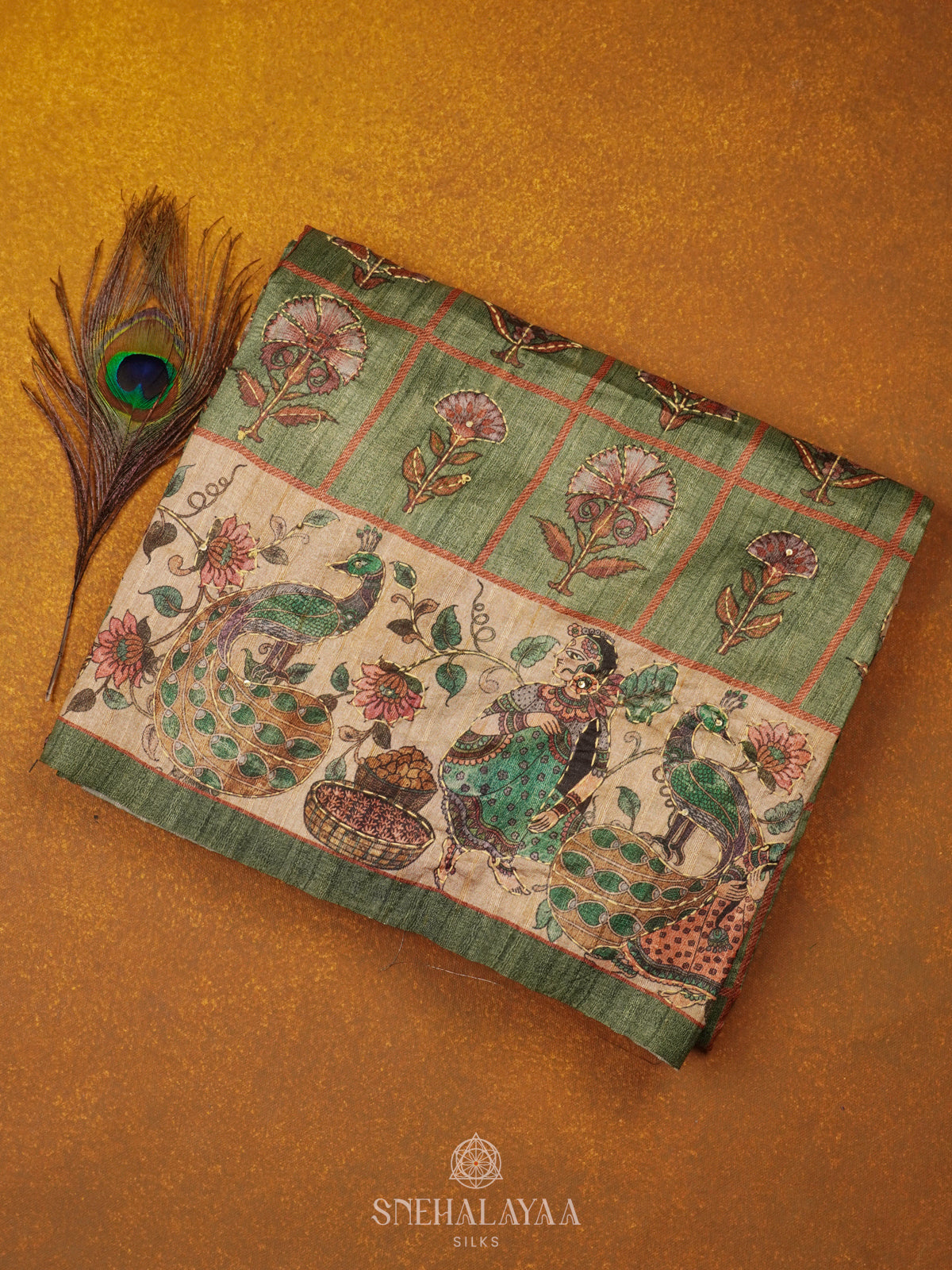 Green Tussar Embroidery Saree