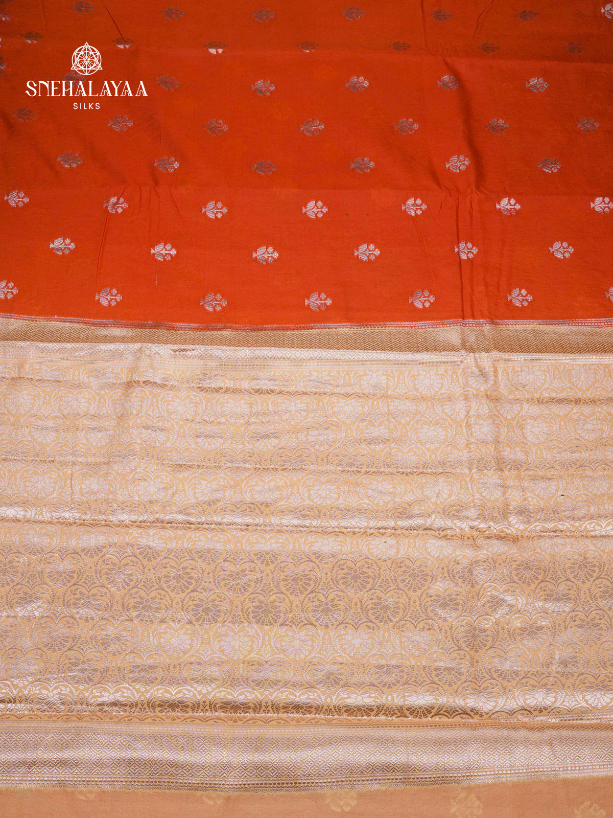 Brick Red Chiniya Silk Saree with Cream Woven Border