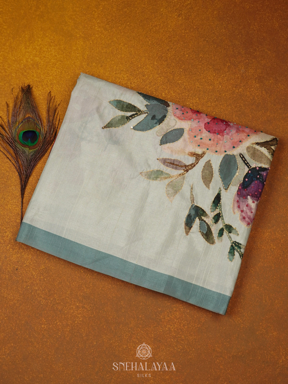 Pale Green Tussar Embroidery Saree
