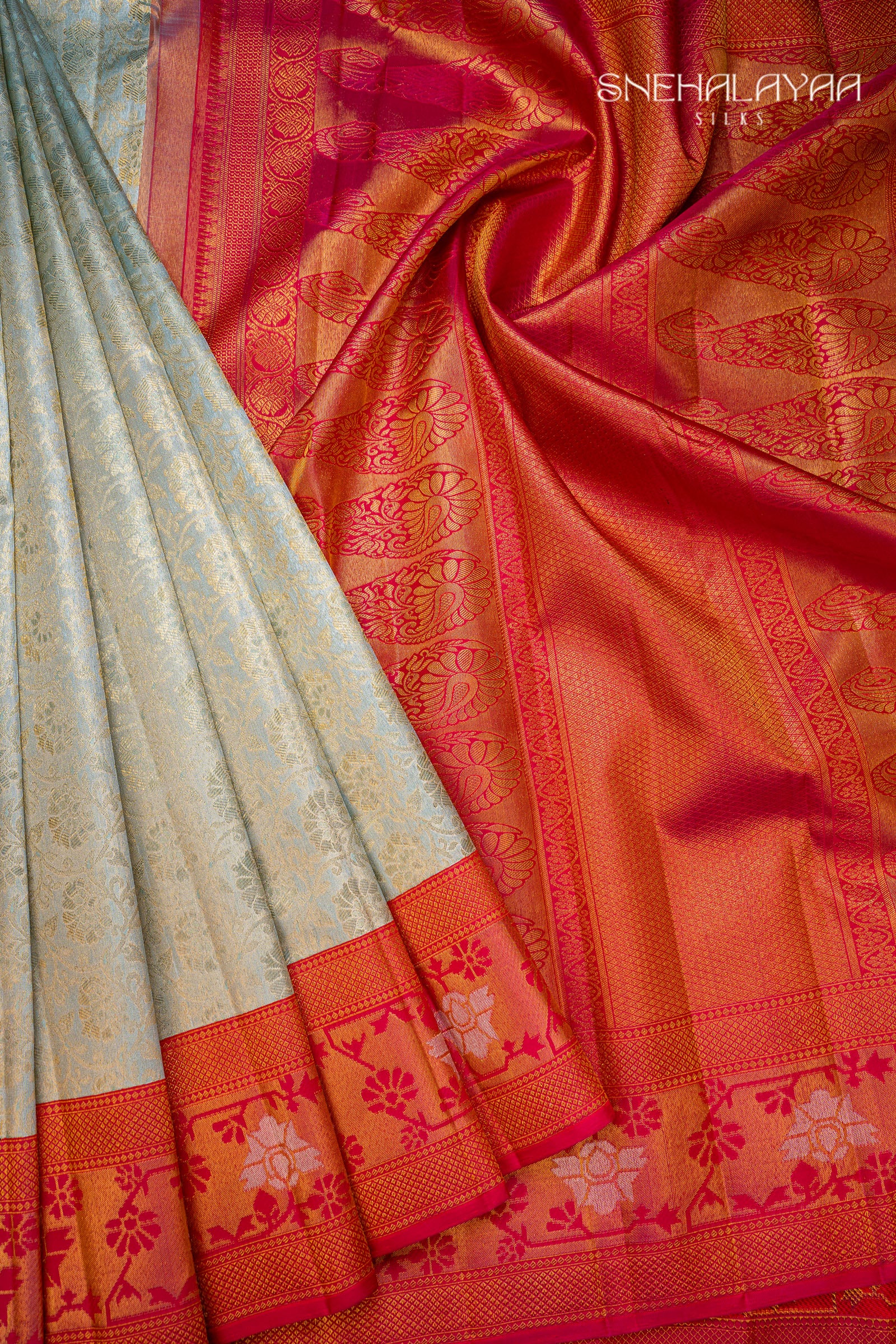 Sky Blue Kancheevaram Tissue Silk Saree