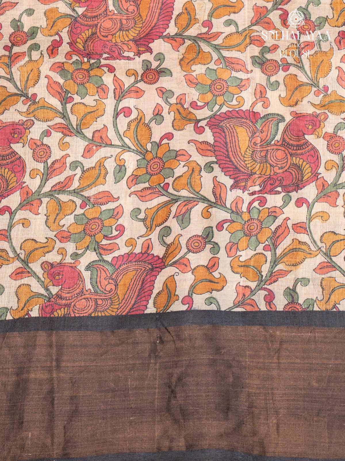 Black Printed Tussar Saree