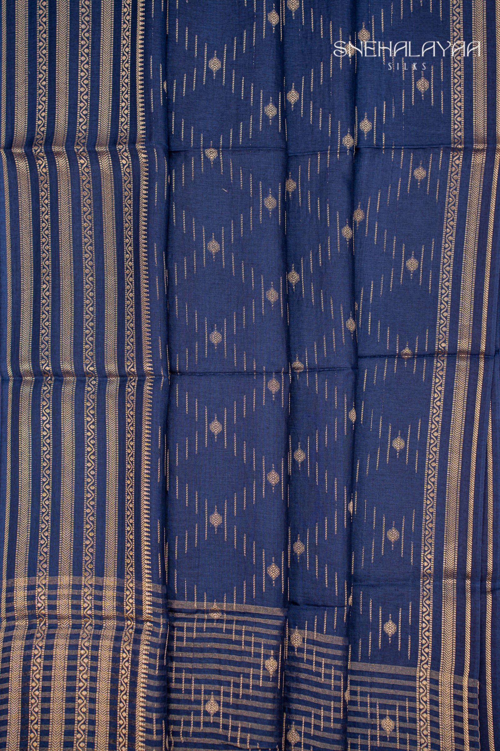 Navy Blue Chinon Silk Saree