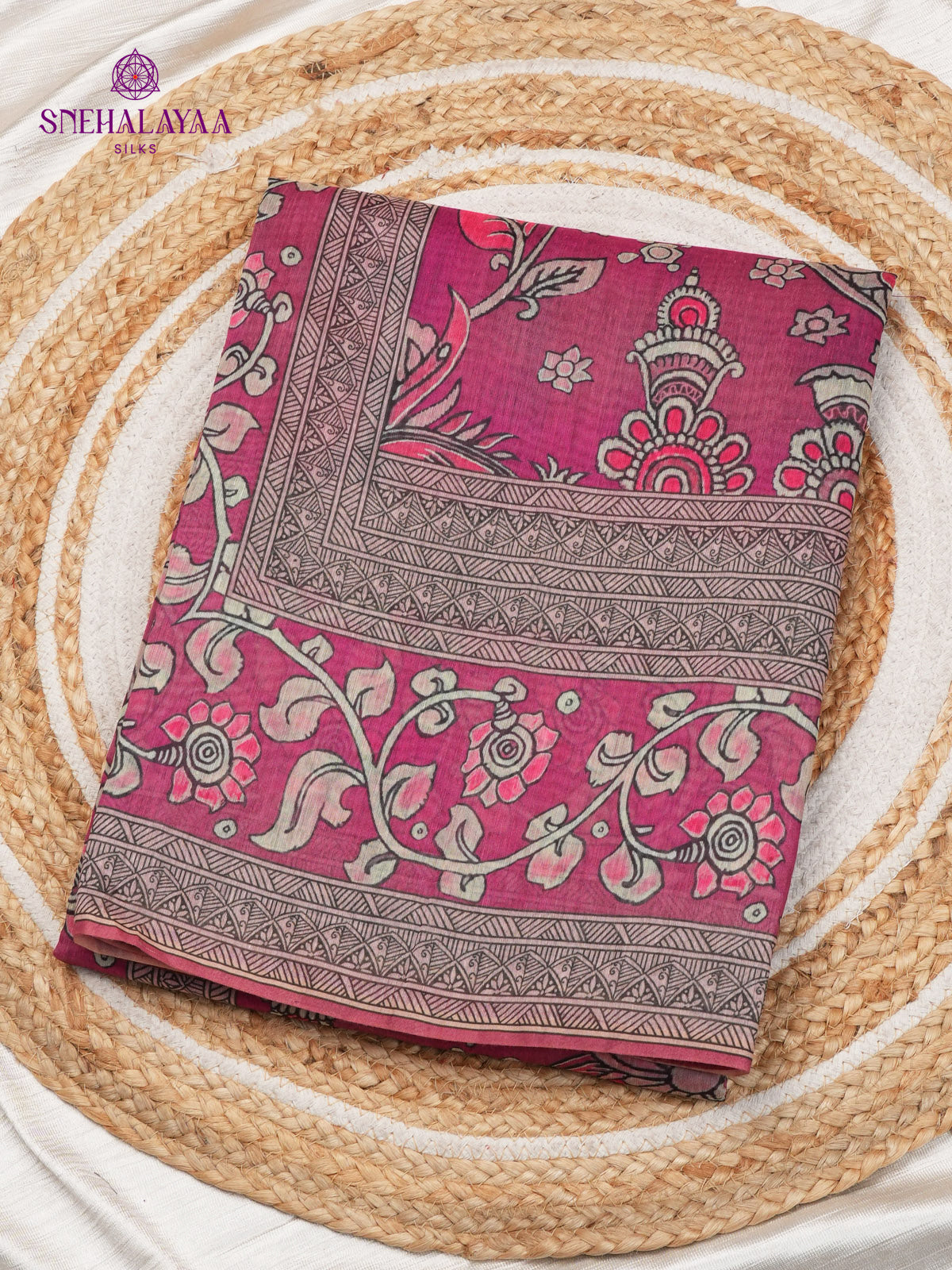 Pink Printed Linen Saree