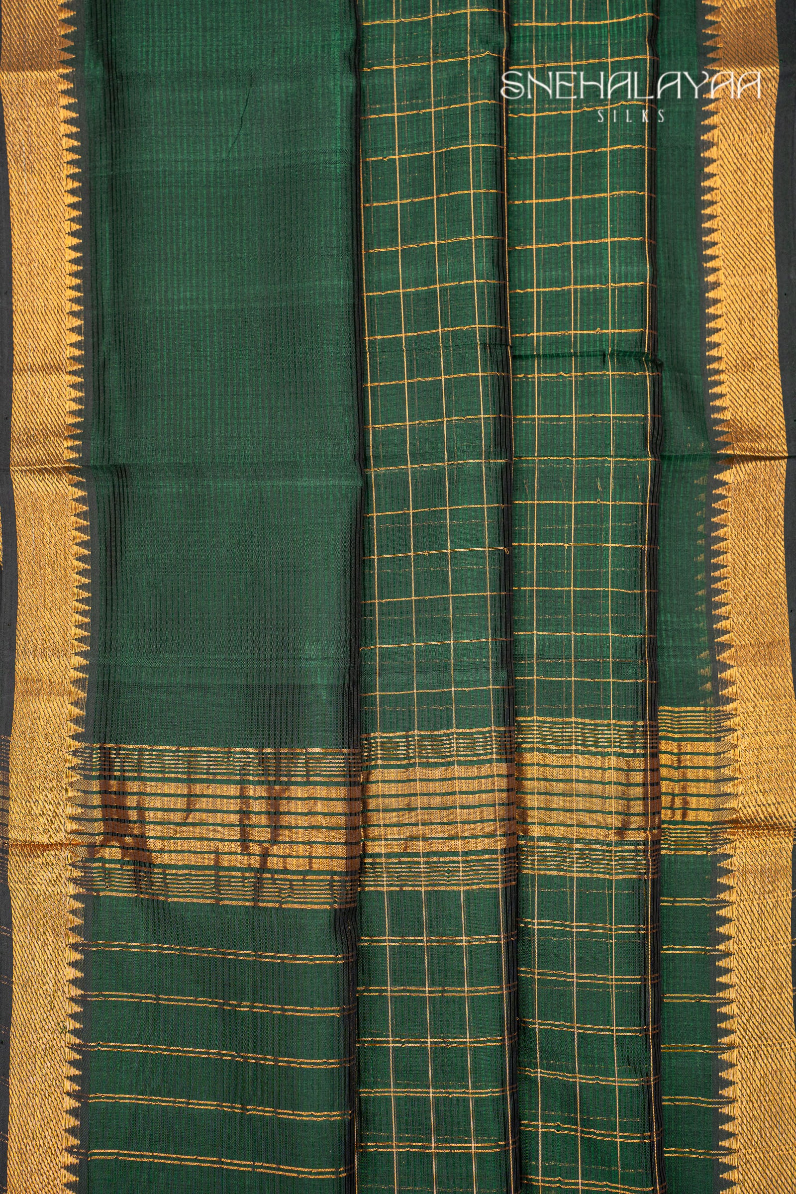 Bottle Green Mangalgiri Silk Saree
