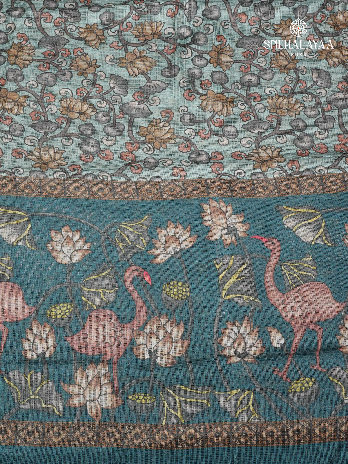 Teal Blue Printed Kota Saree