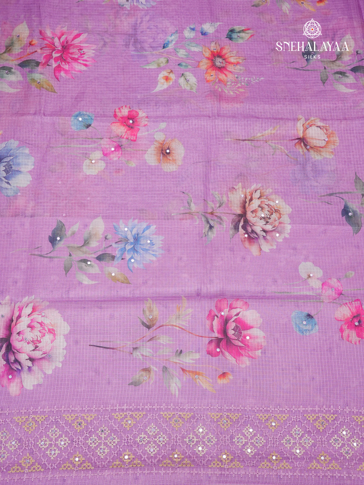 Lilac Kota Embroidery Saree