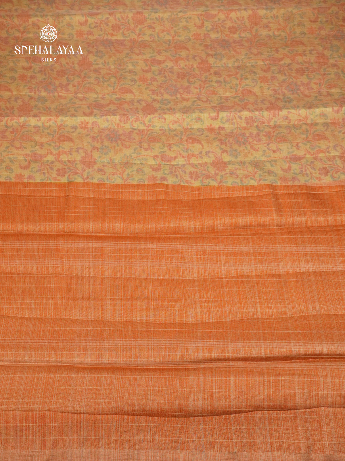 Mustard With Orange Border Linen Tissue Saree