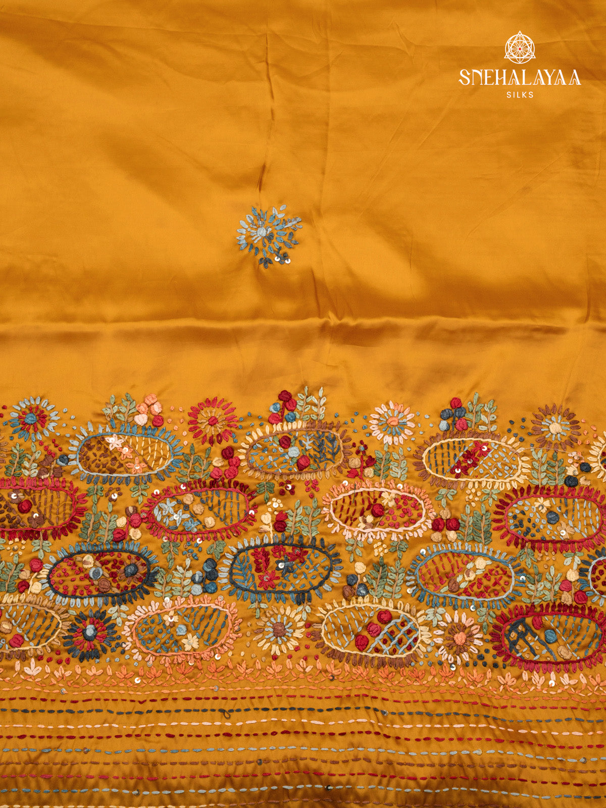 Yellow Satin Embroidery Saree