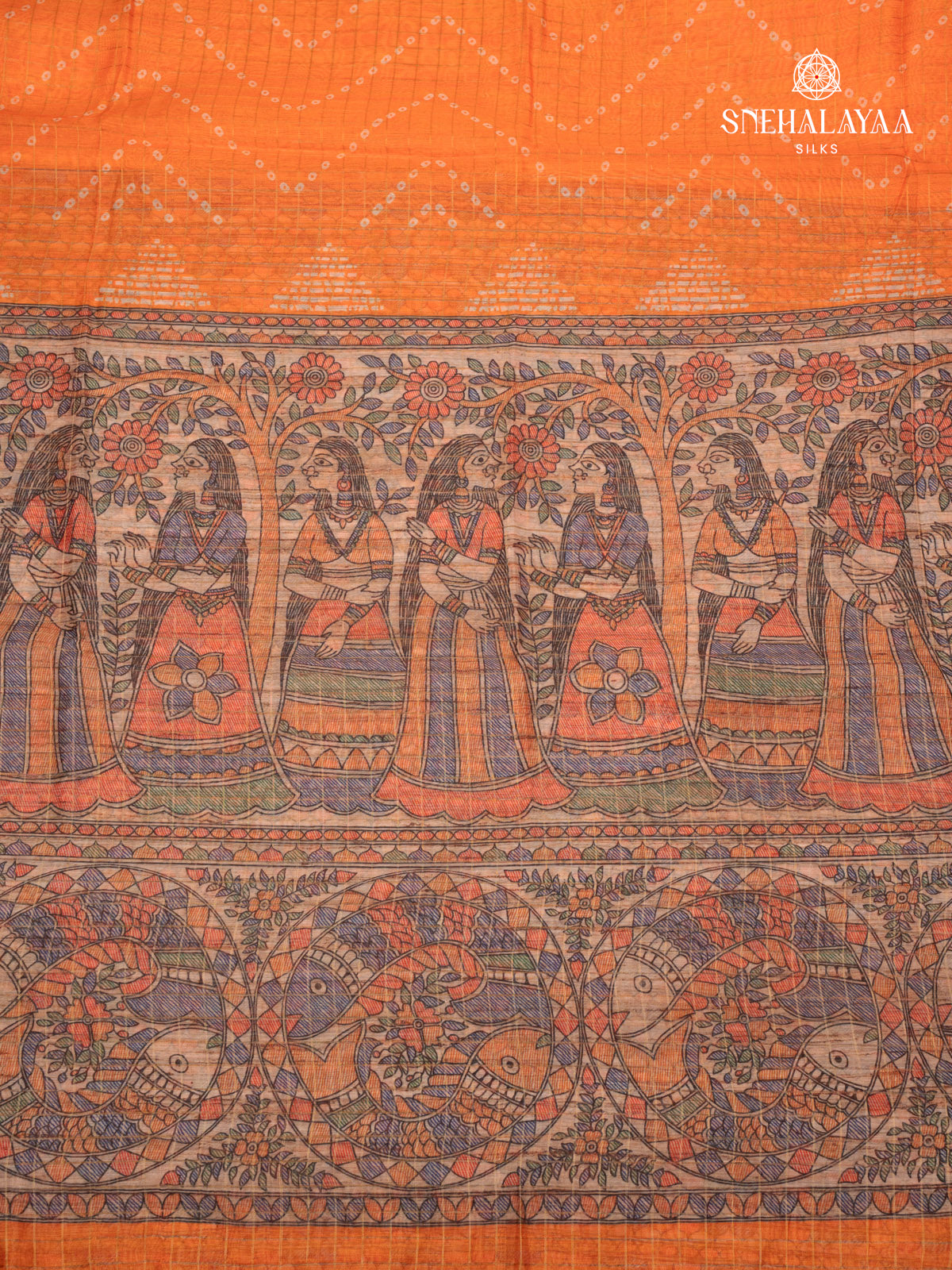 Orange Madhubani Saree