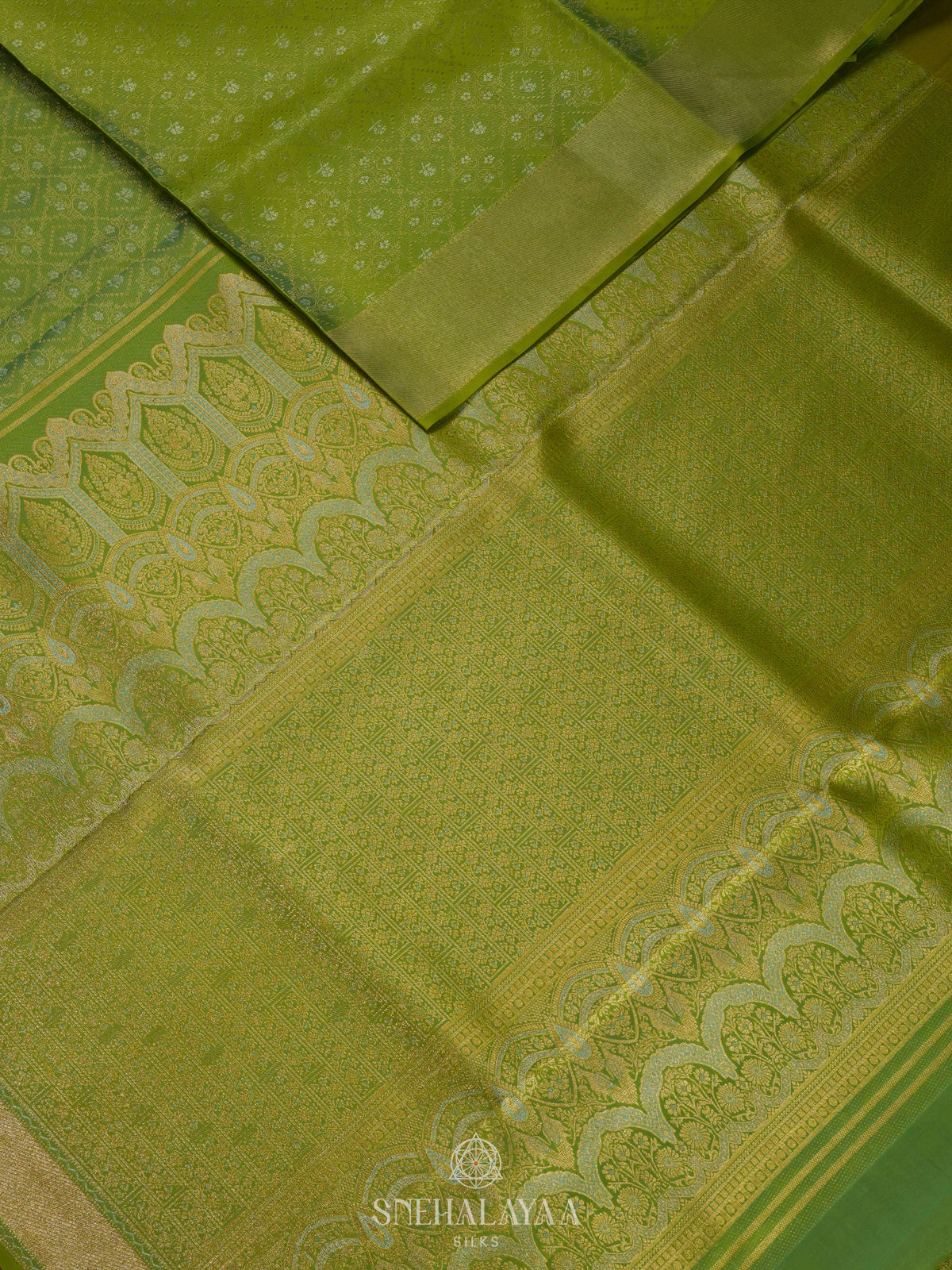 Lime Green Kanjivaram Silk Saree