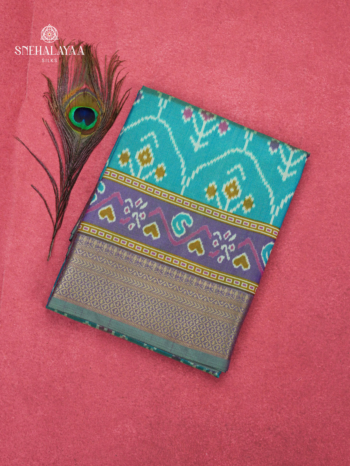 Teal Blue Ikat Saree