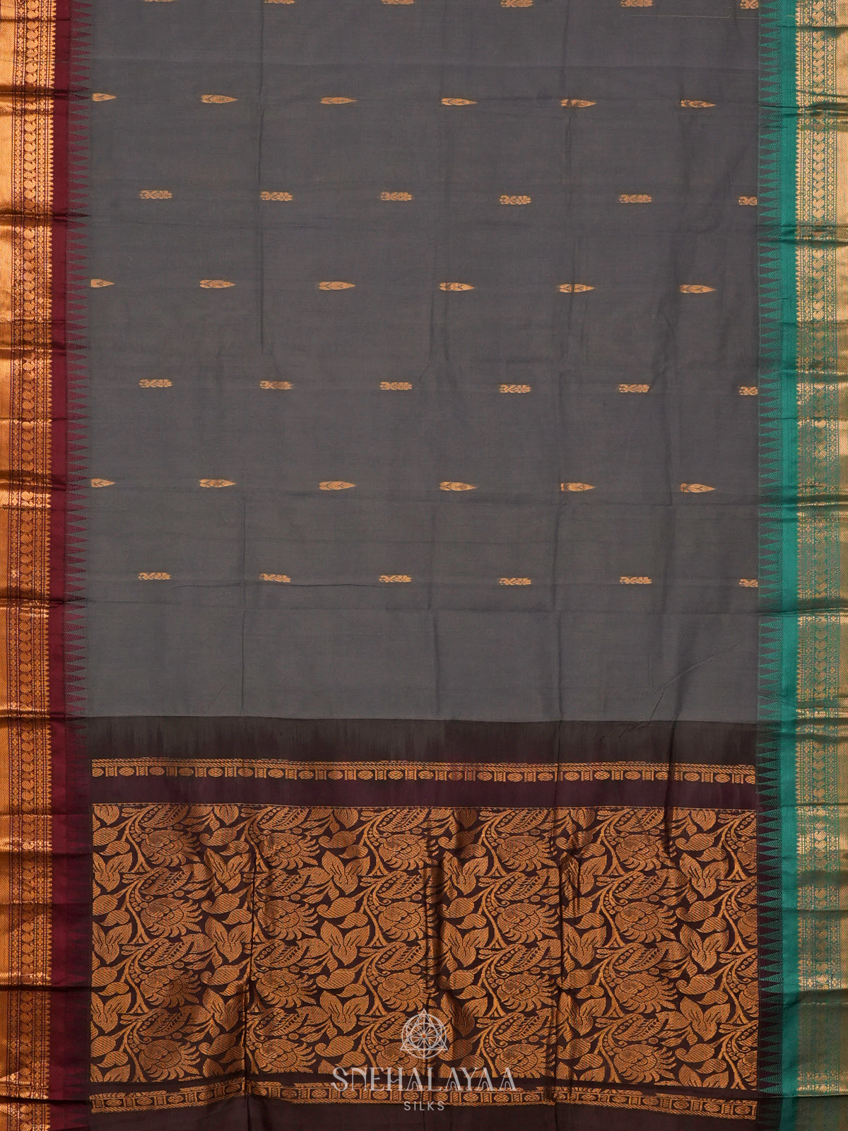 Grey Gadwal Cotton Saree without Blouse