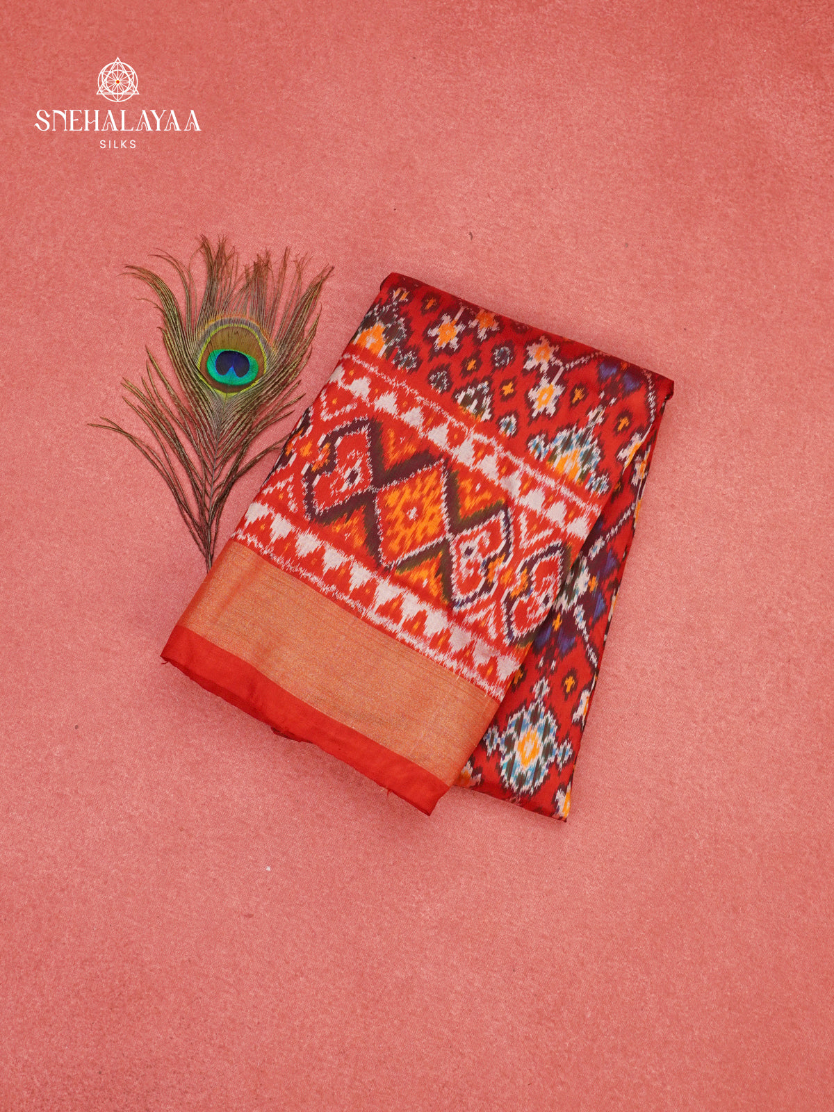 Rust Orange Ikat Saree