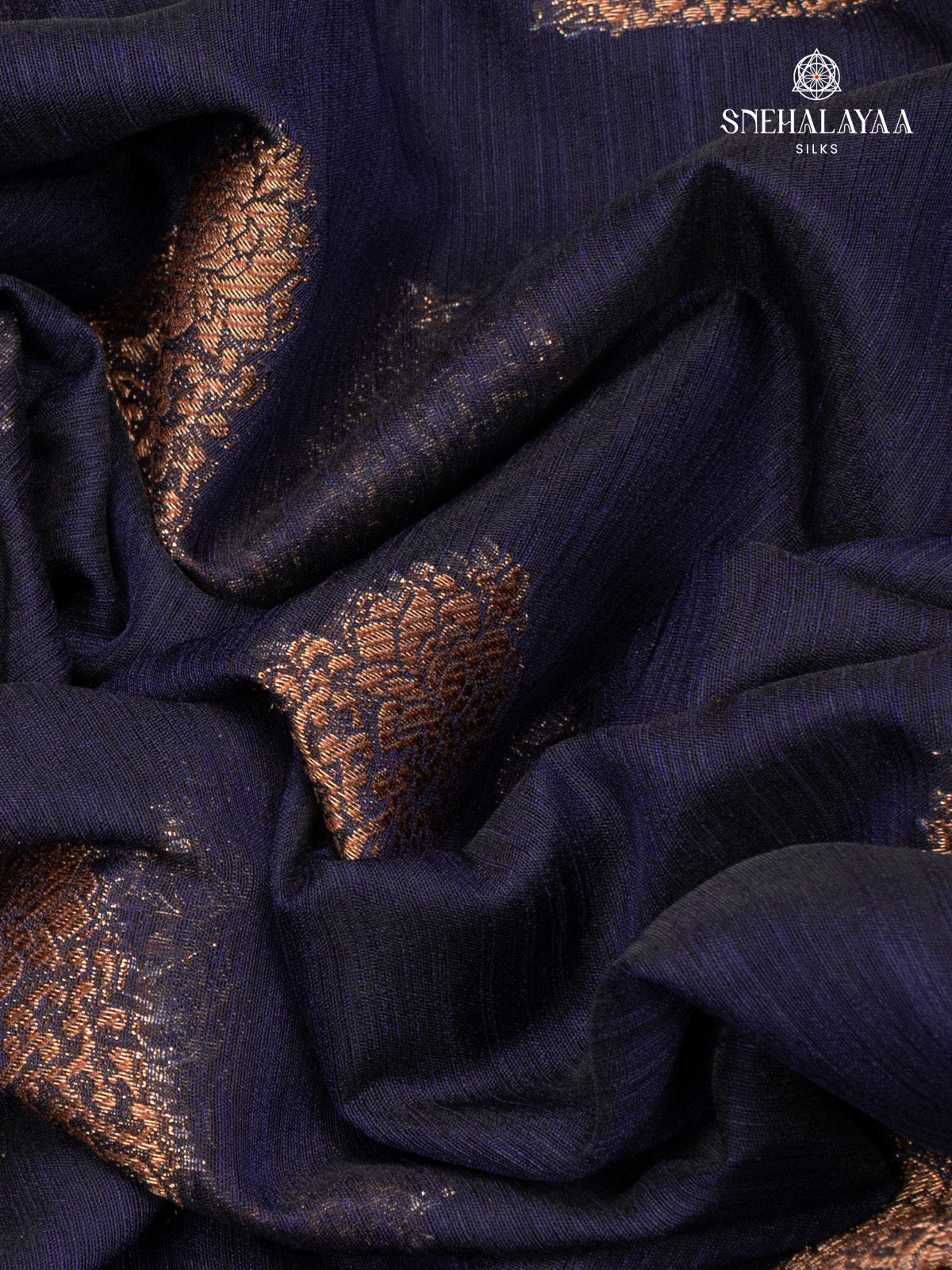 Navy Blue Banaras Jute Saree