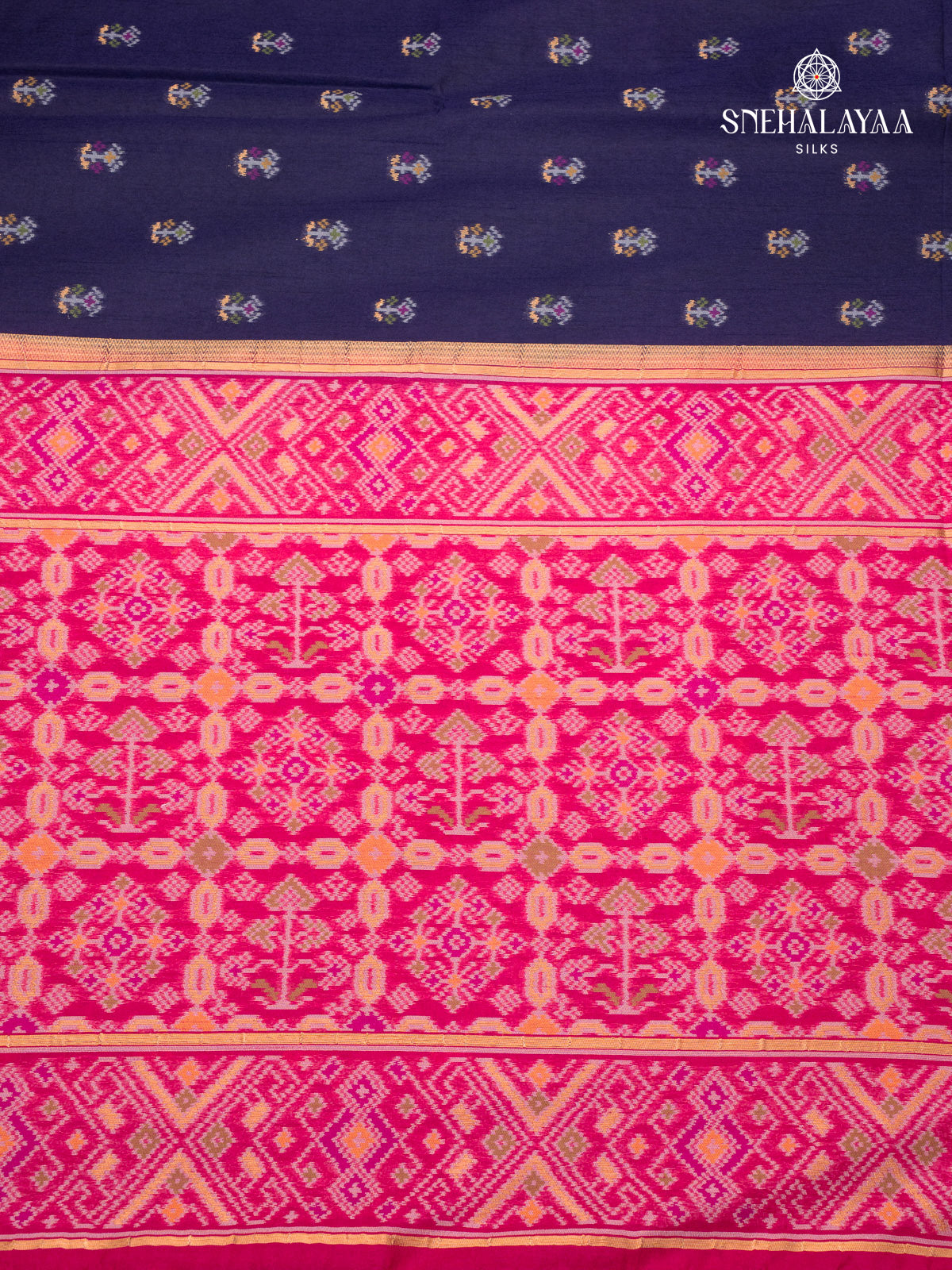 Navy Blue Ikat Silk Saree