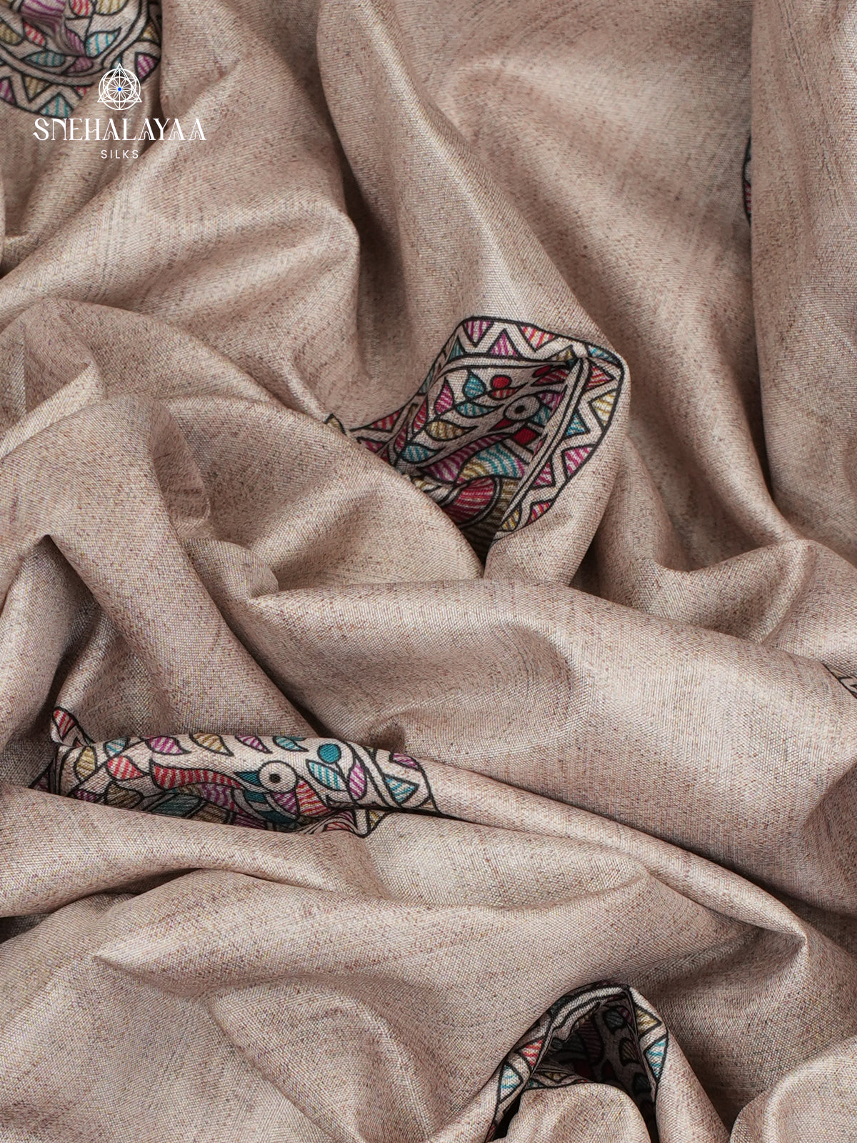 Beige With Pink Border Madhubani Saree