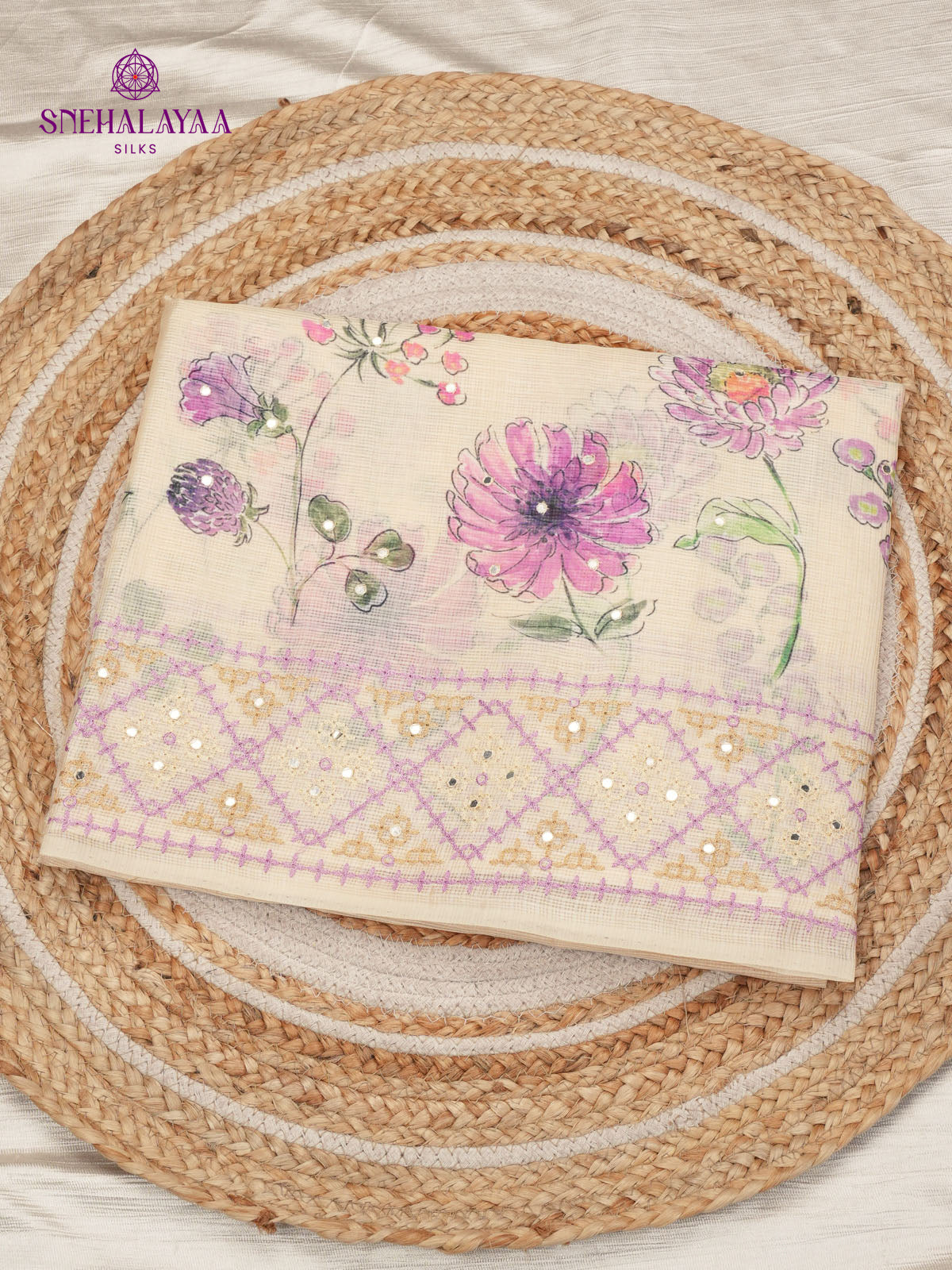 Peach Kota Embroidery Saree