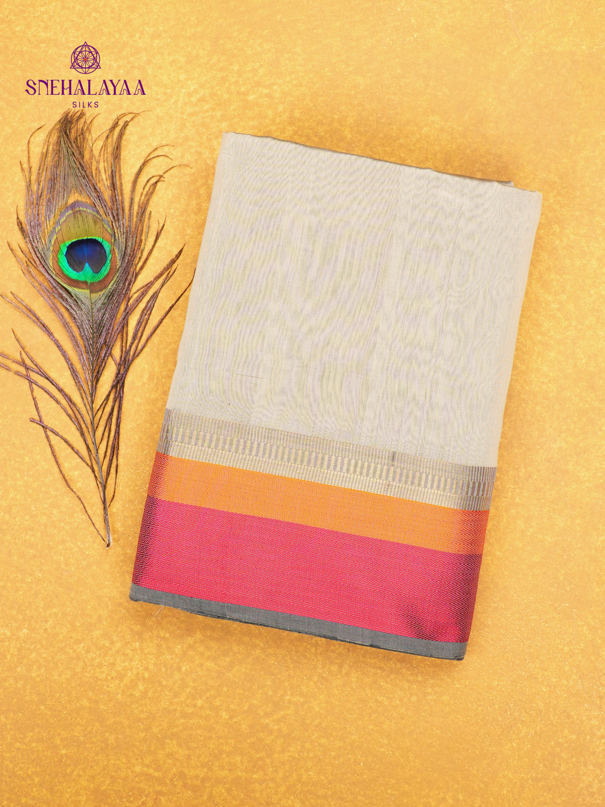 White Maheshwari Silk Cotton Saree