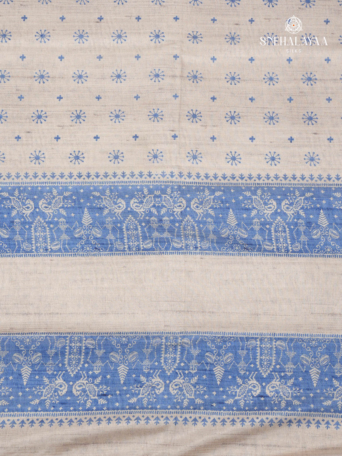 Off White Printed Tussar Saree