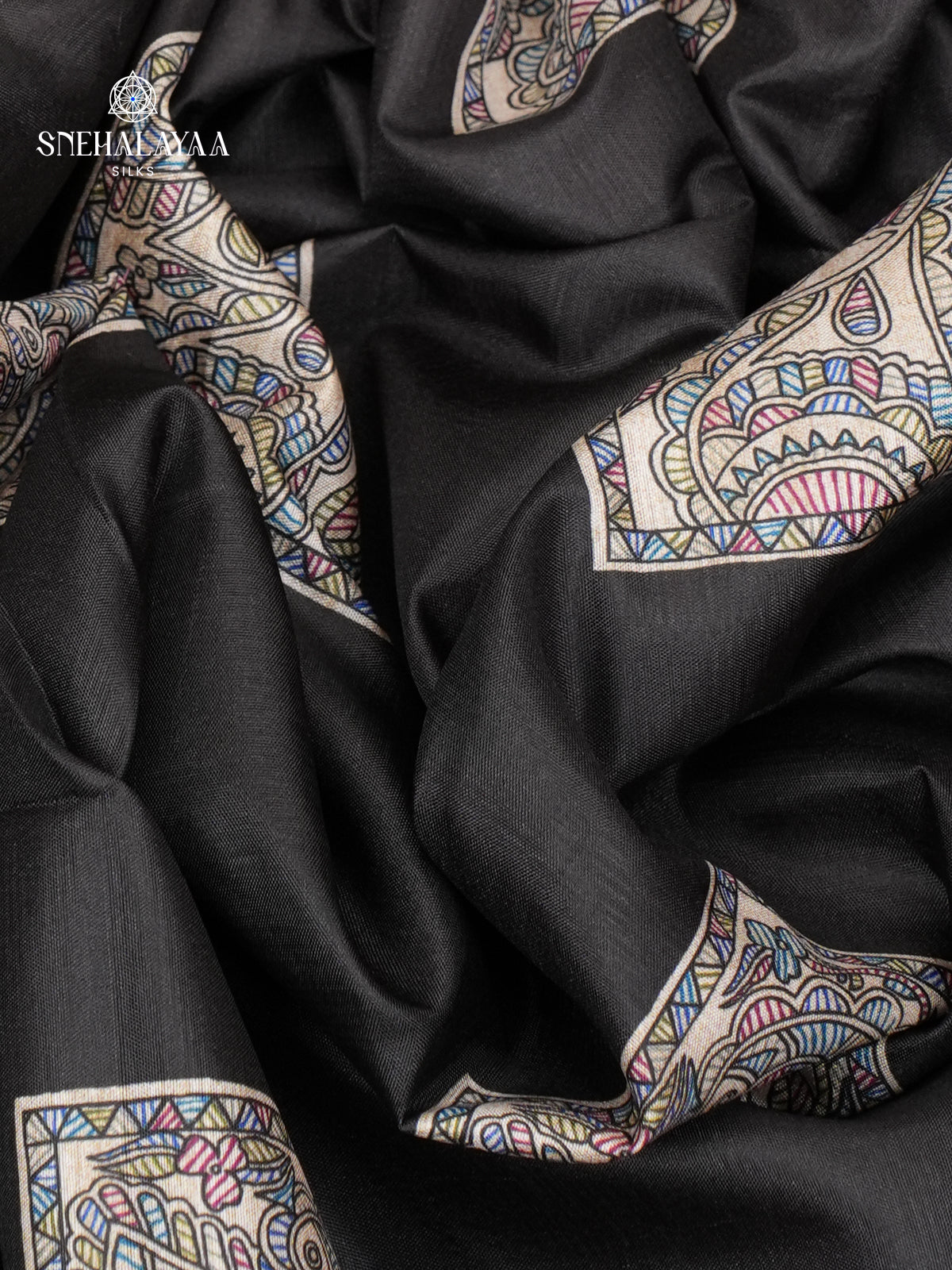 Black Madhubani Printed Saree