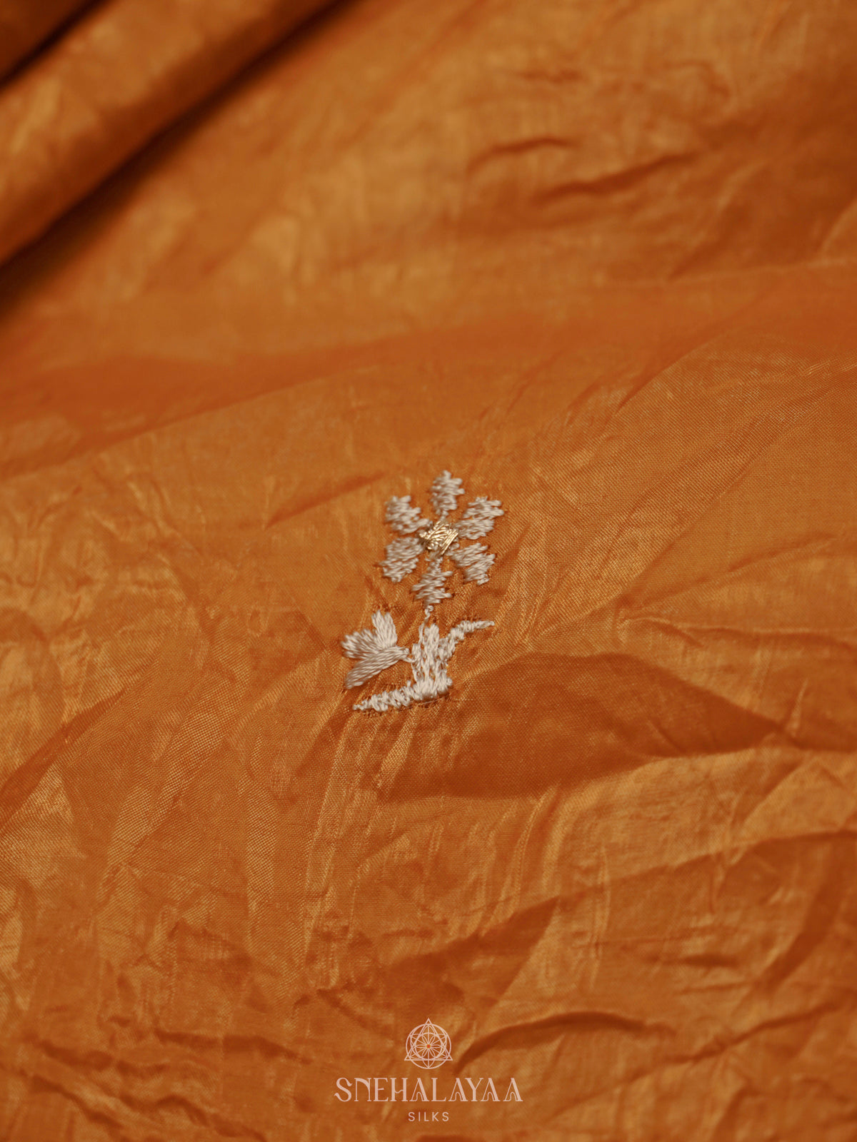 Orange Tissue Embroidery Saree