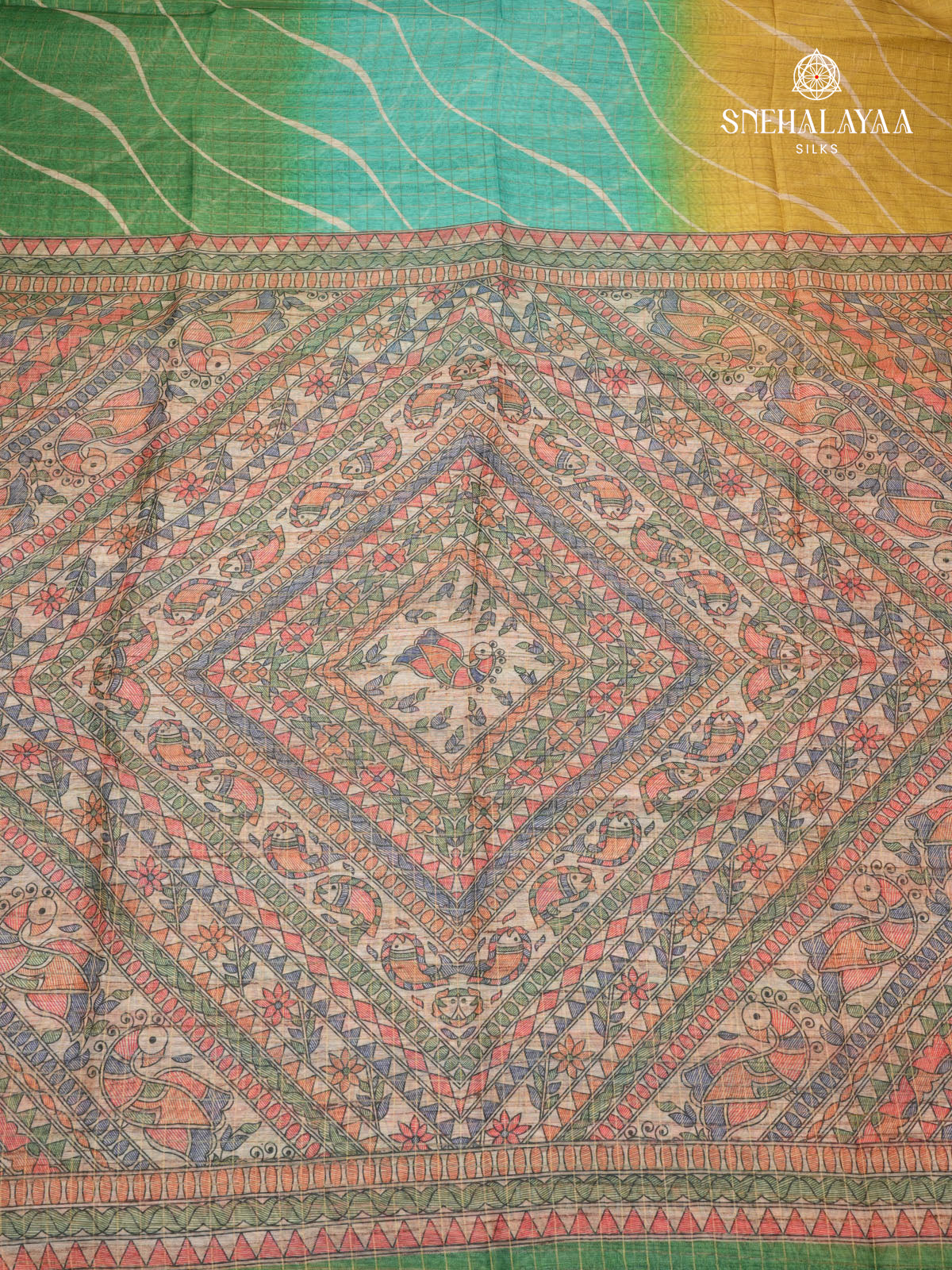 Multi Colour Madhubani Printed Saree