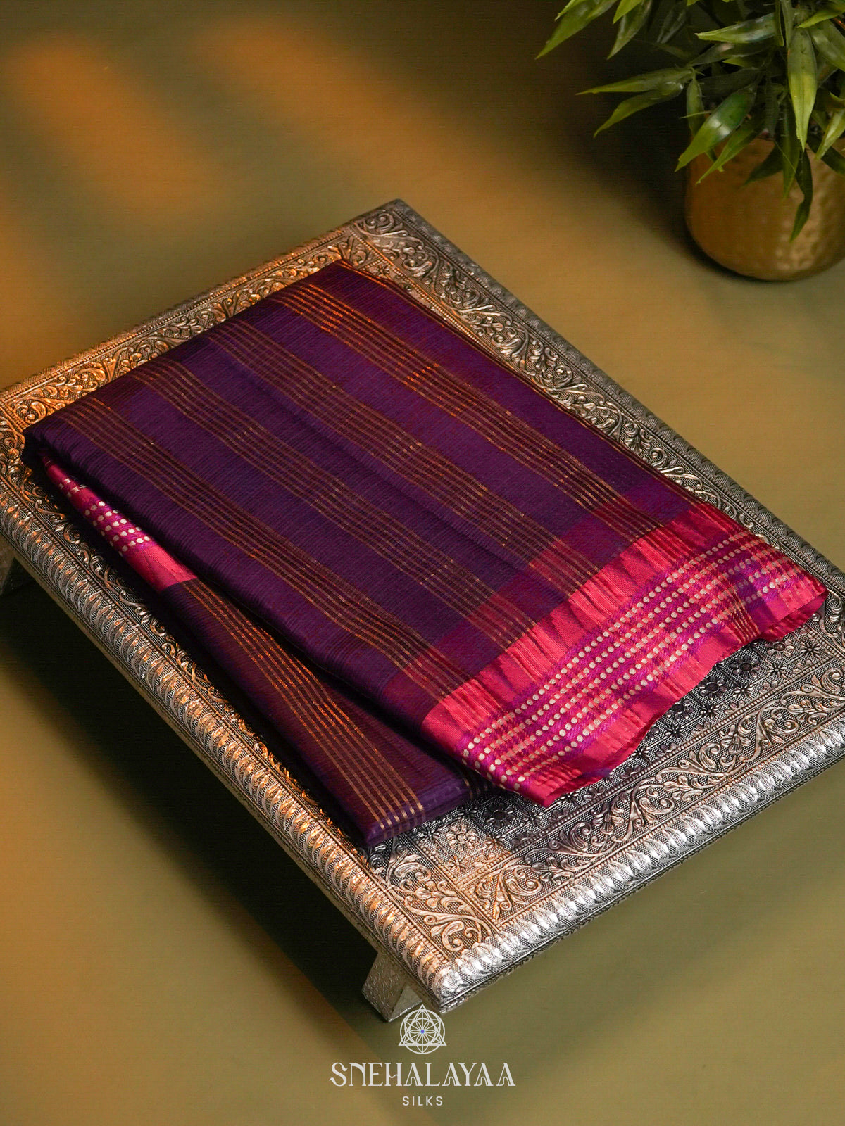 Purple Banaras Kora Silk Saree