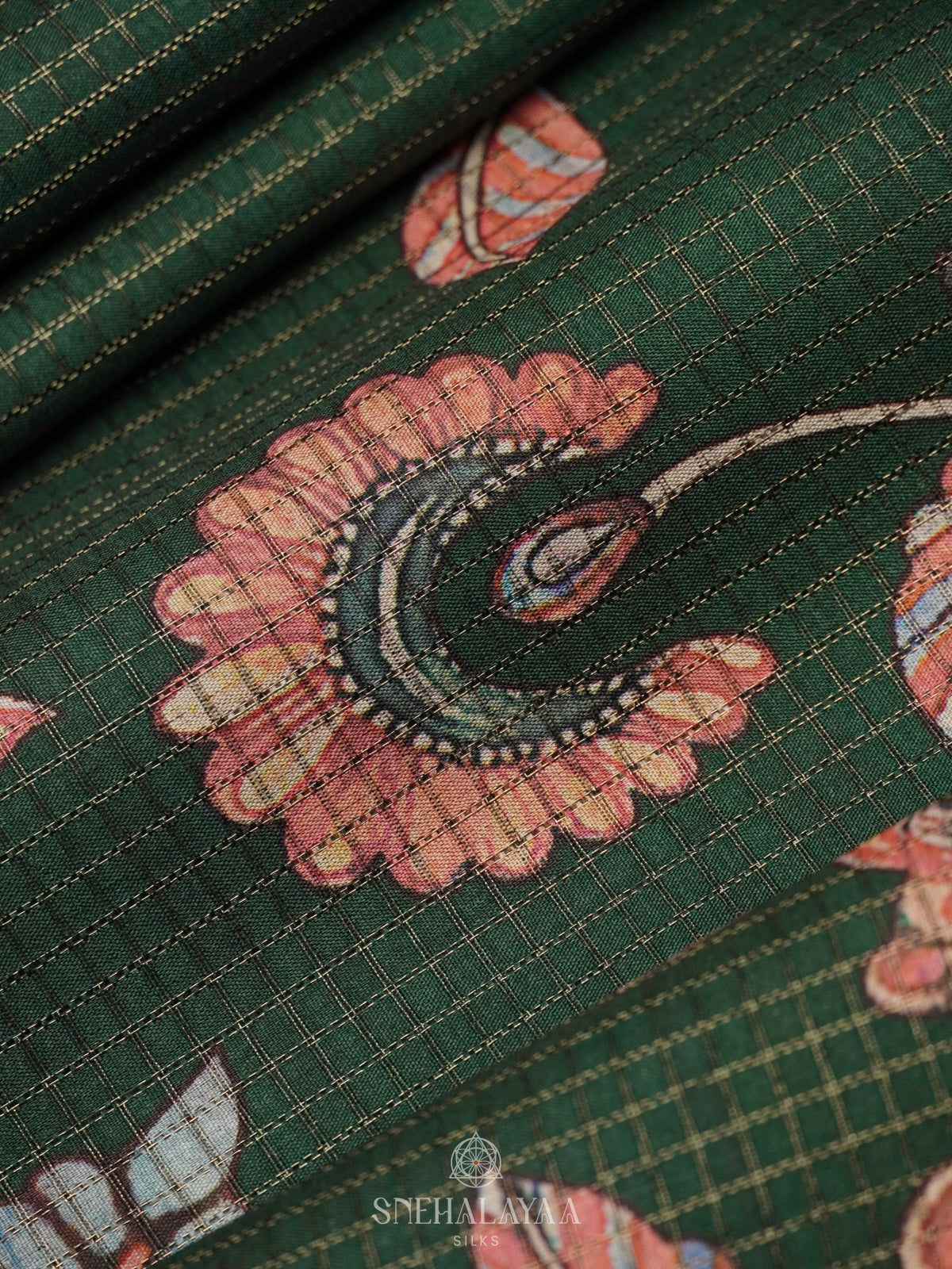 Brown Tussar Saree with Floral Prints