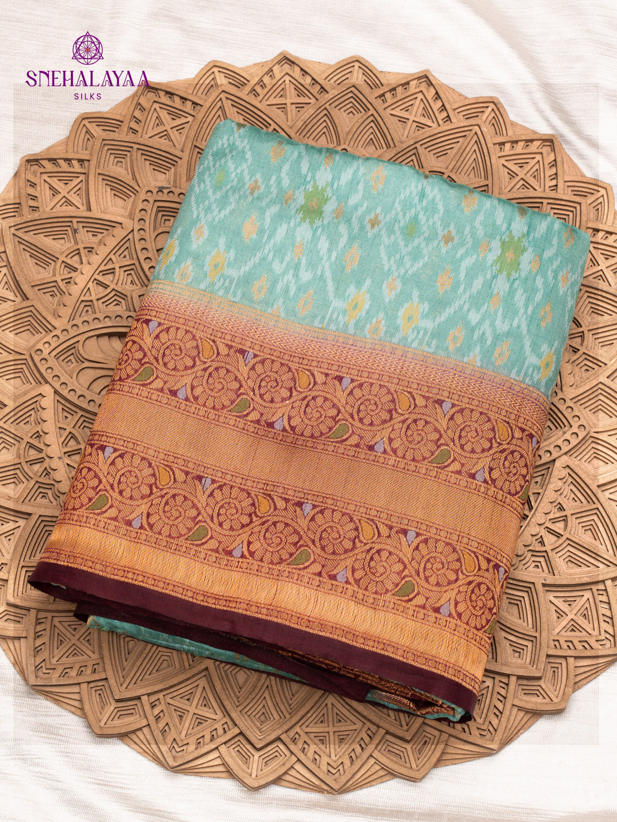 Pale Blue Ikat Silk Saree