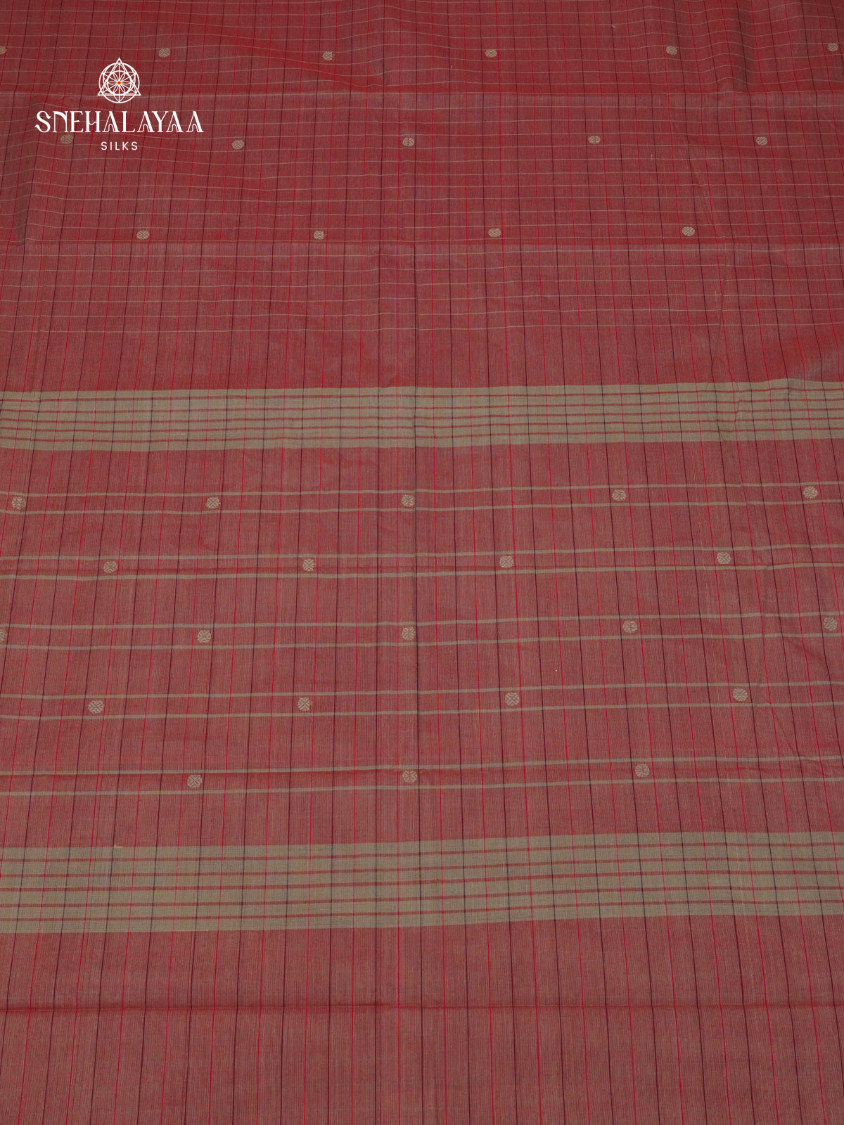 Checked Brown-Maroon Kanchi Cotton Saree with Irandu Karai Zari Borders