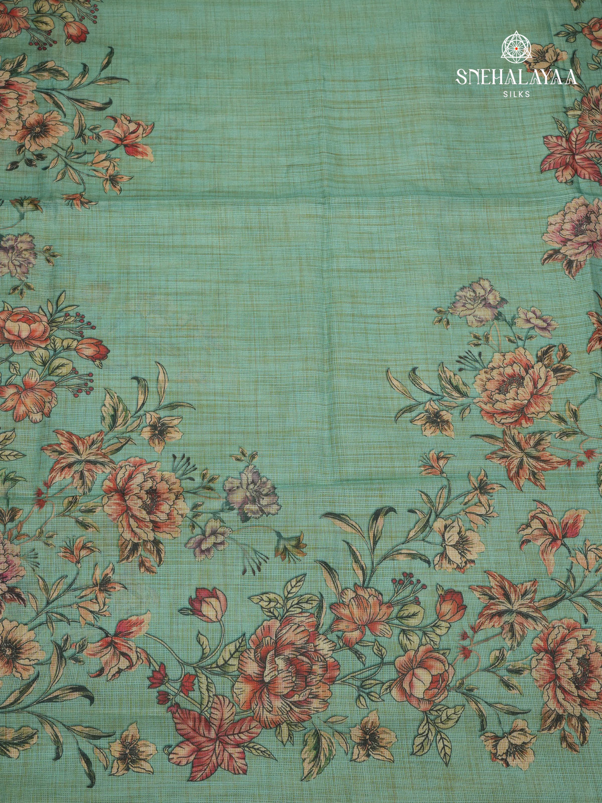 Teal Blue Printed Kota Saree