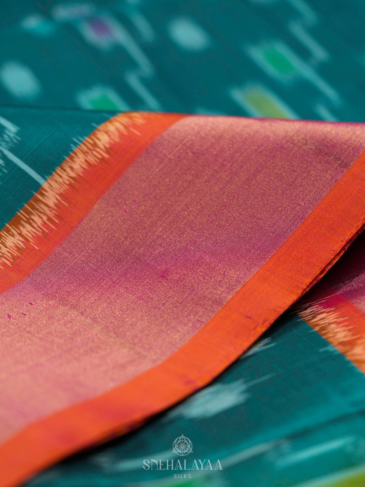 Teal Ikat Soft Silk Saree
