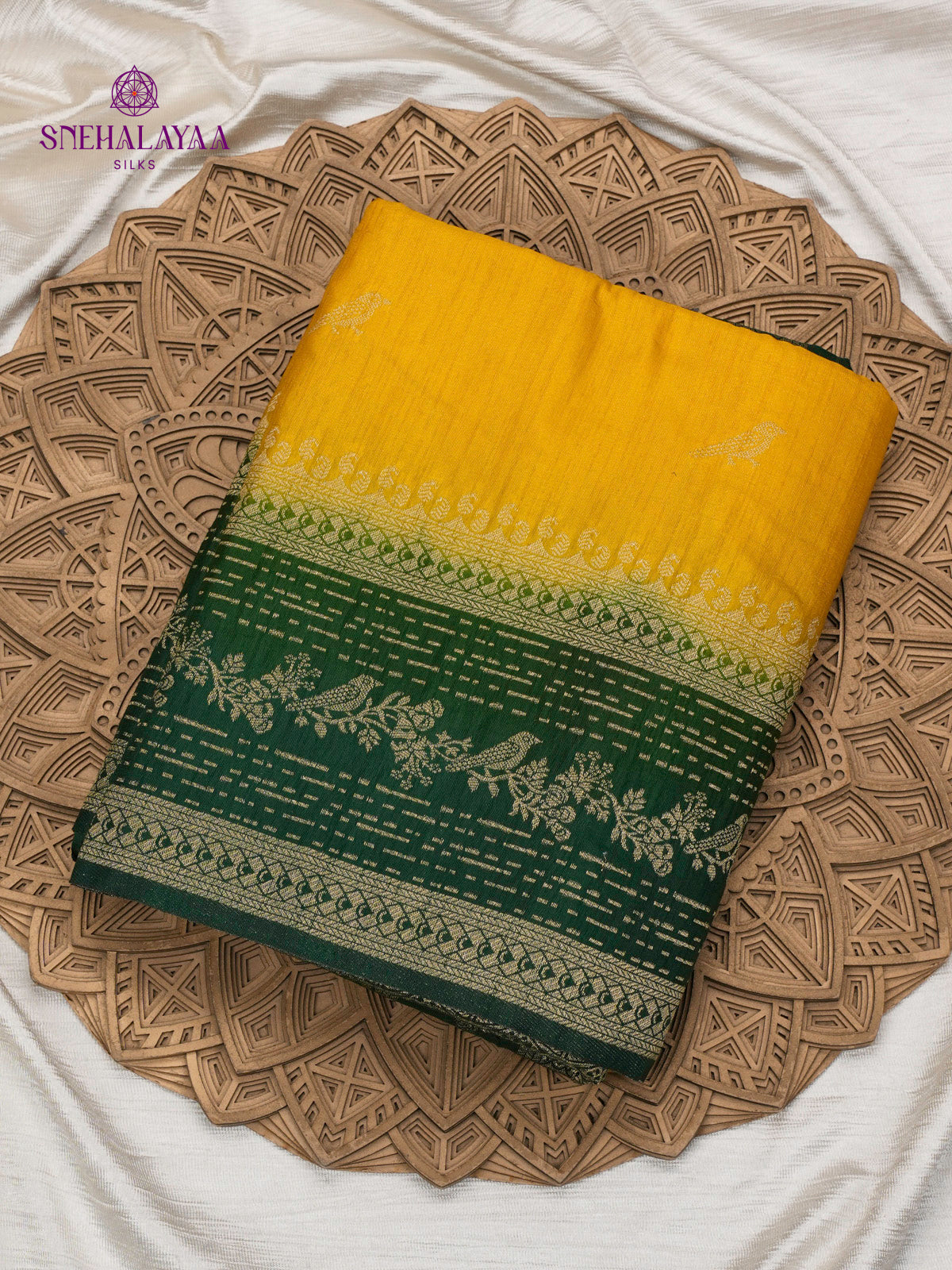 Mango Yellow Banaras Dola Silk Saree