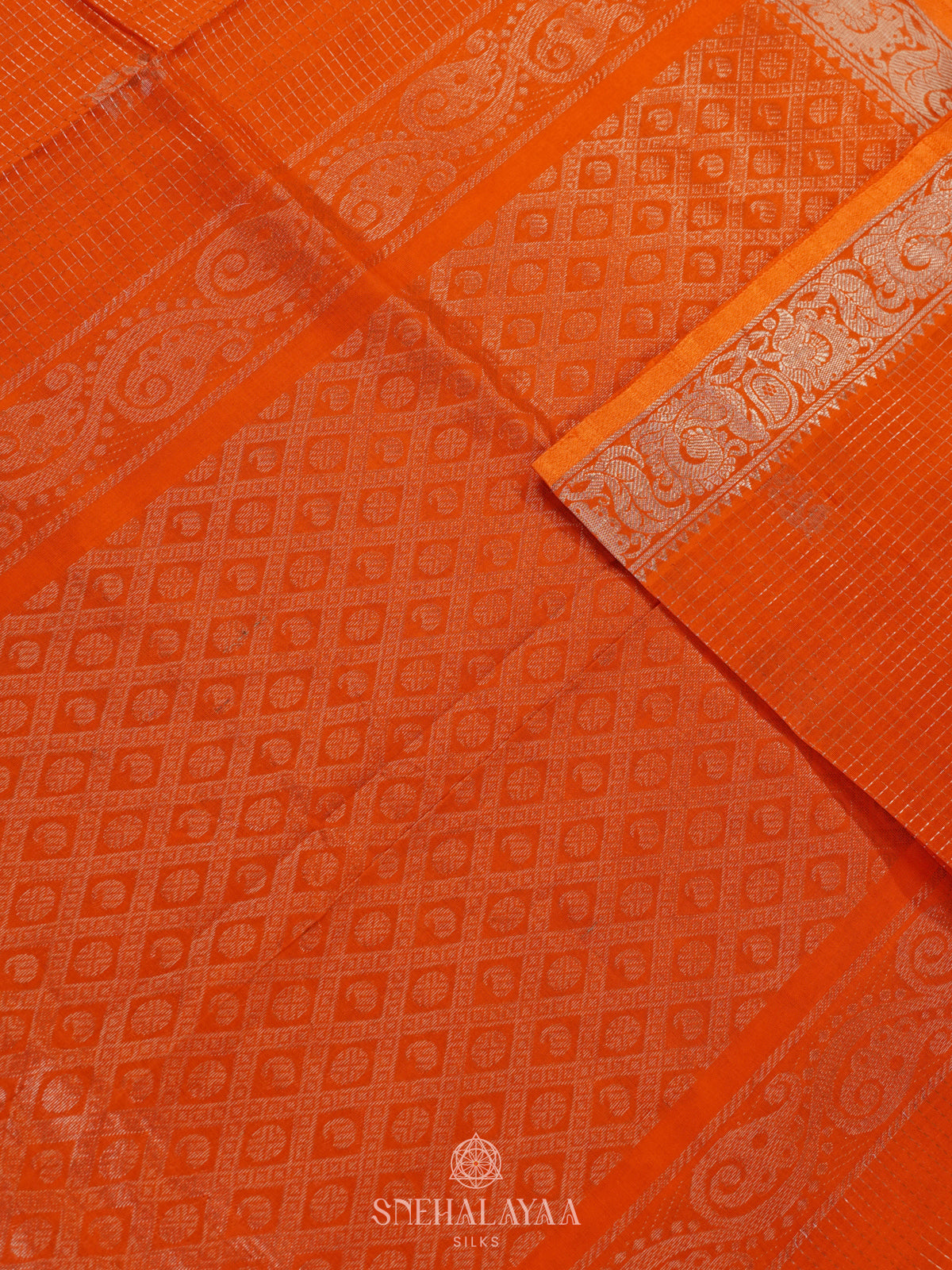 Orange Managalagiri Kuppadam Silk Cotton Saree