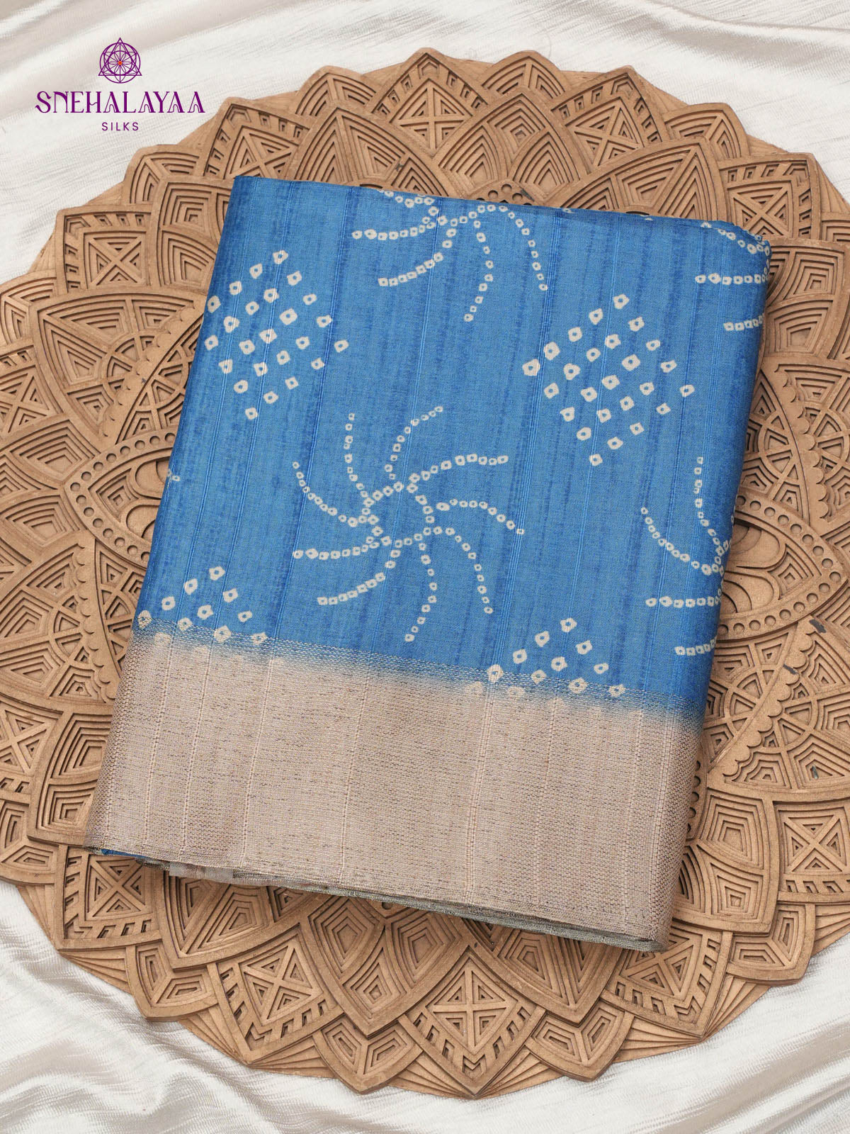 Royal Blue Printed Tussar Saree