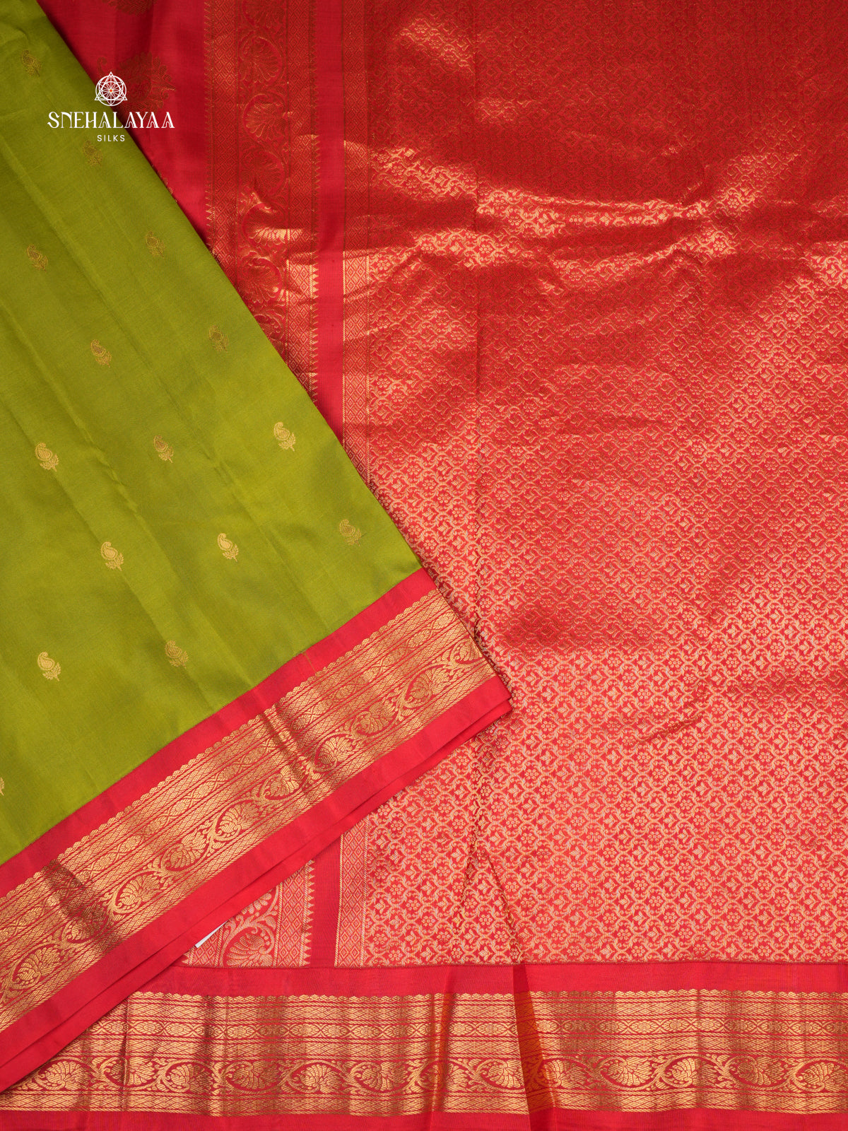 Olive Green Gadwal Silk Saree