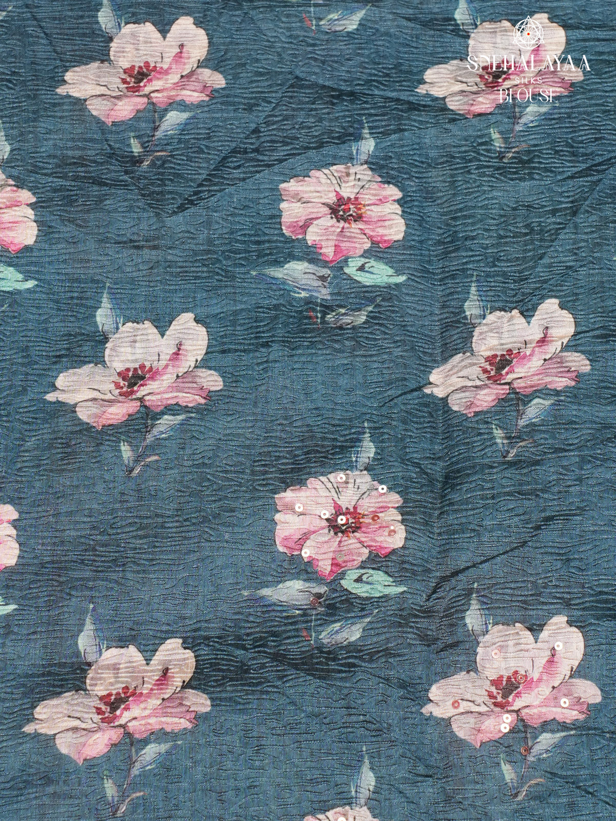 Teal Blue Crush Embroidery Saree