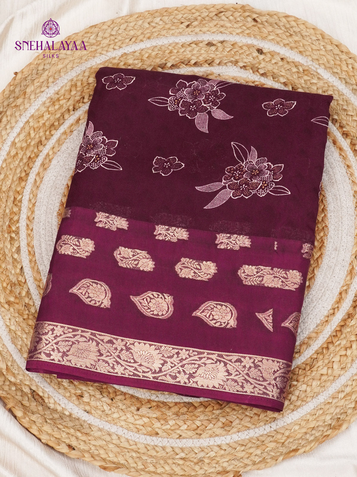 Burgundy Printed Matka Saree