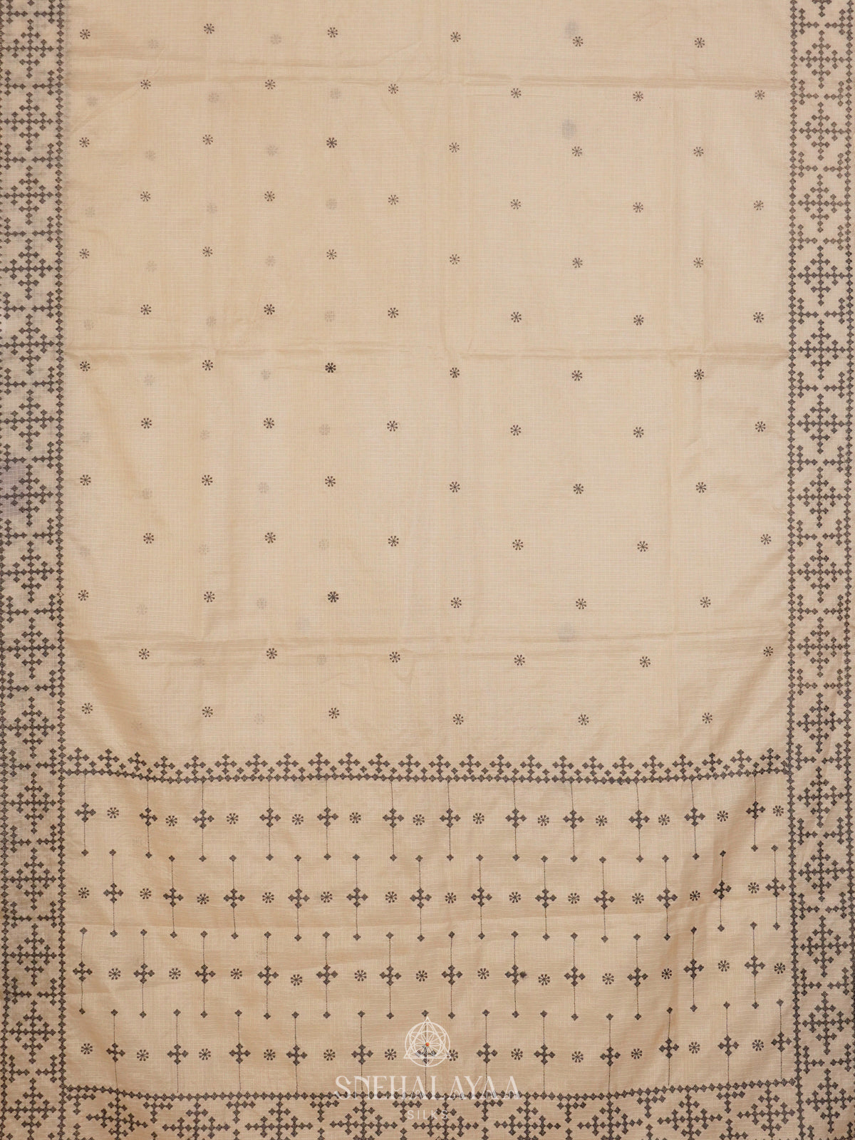 Cream Kota Embroidery Saree with Black Border