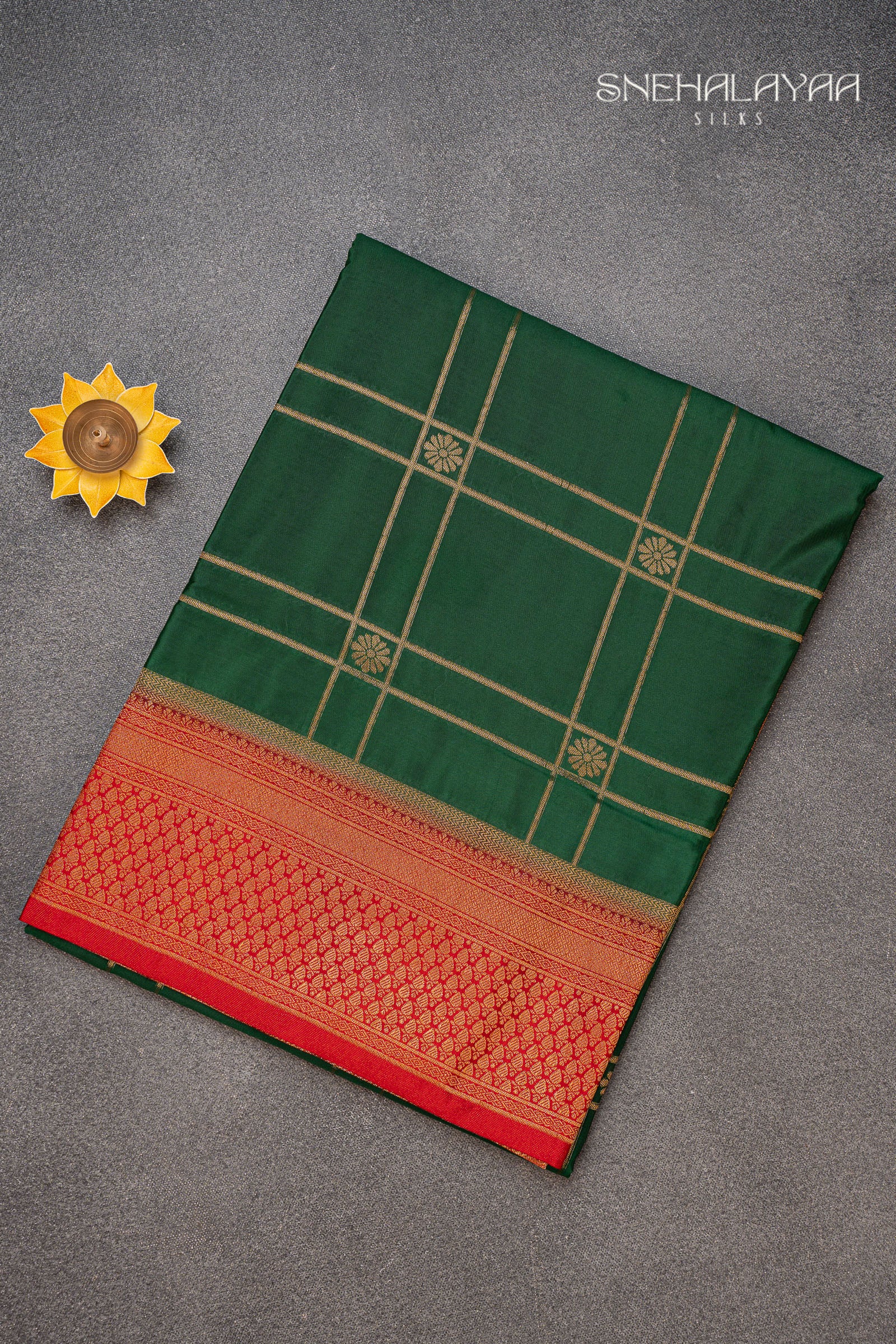 Pine Green Semi Mysore Silk Saree