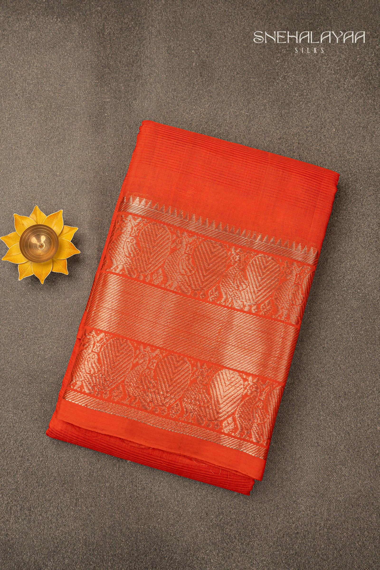 Orange Mangalgiri Silk Saree