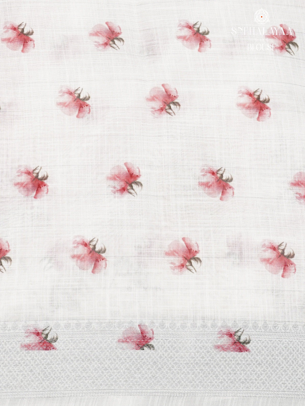 Off White Printed Linen Saree