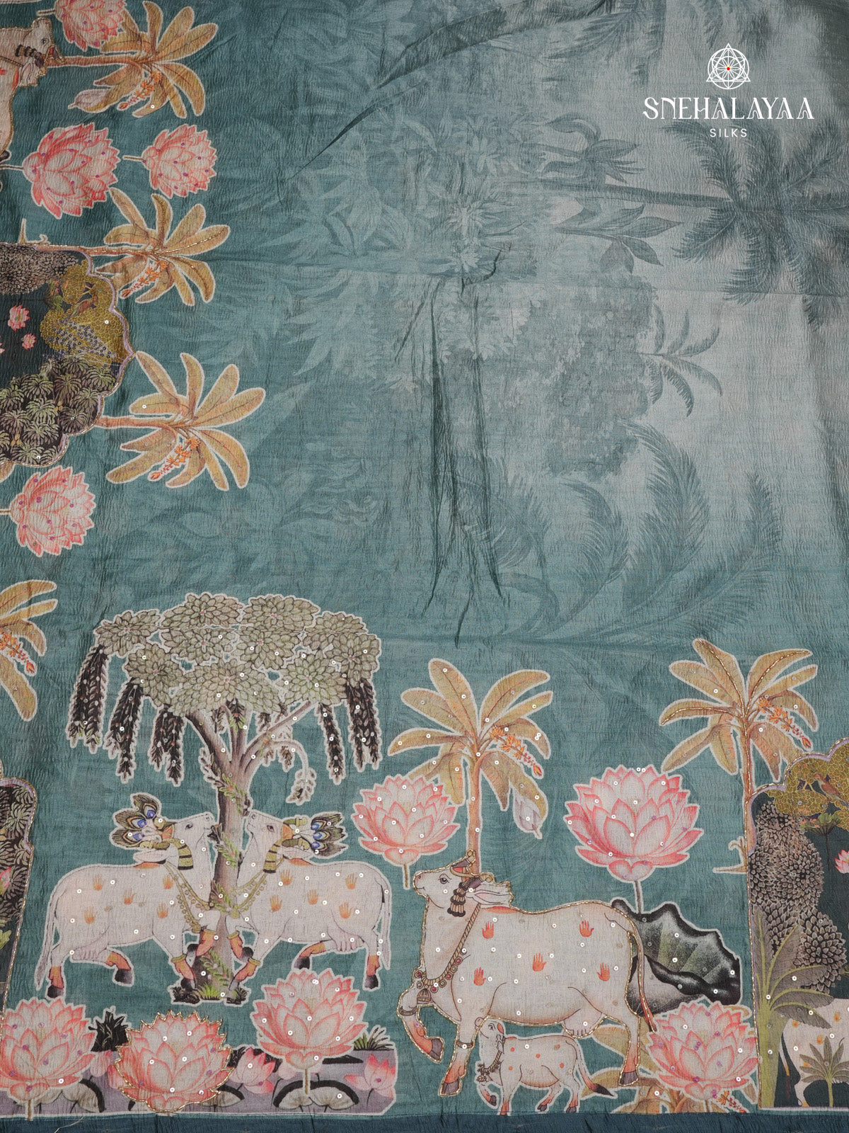 Sage Green Crush Embroidery Saree