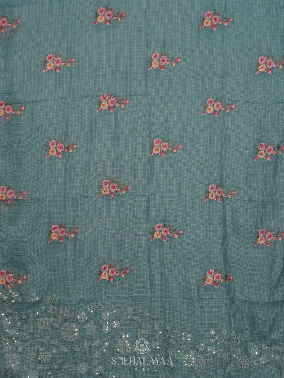 Teal Blue Kota Embroidery Saree